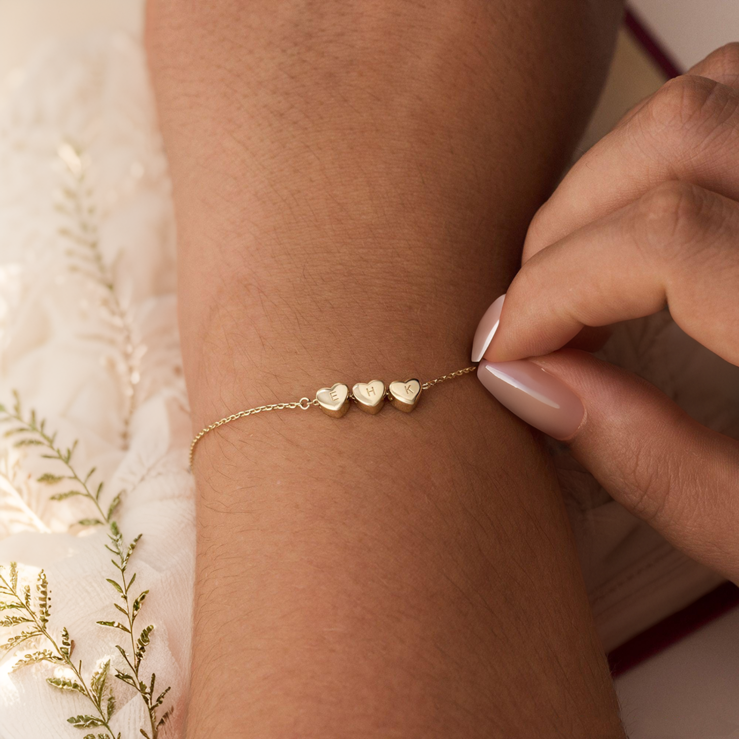 Personalized Tiny 3D Initial Heart Charm Bracelet