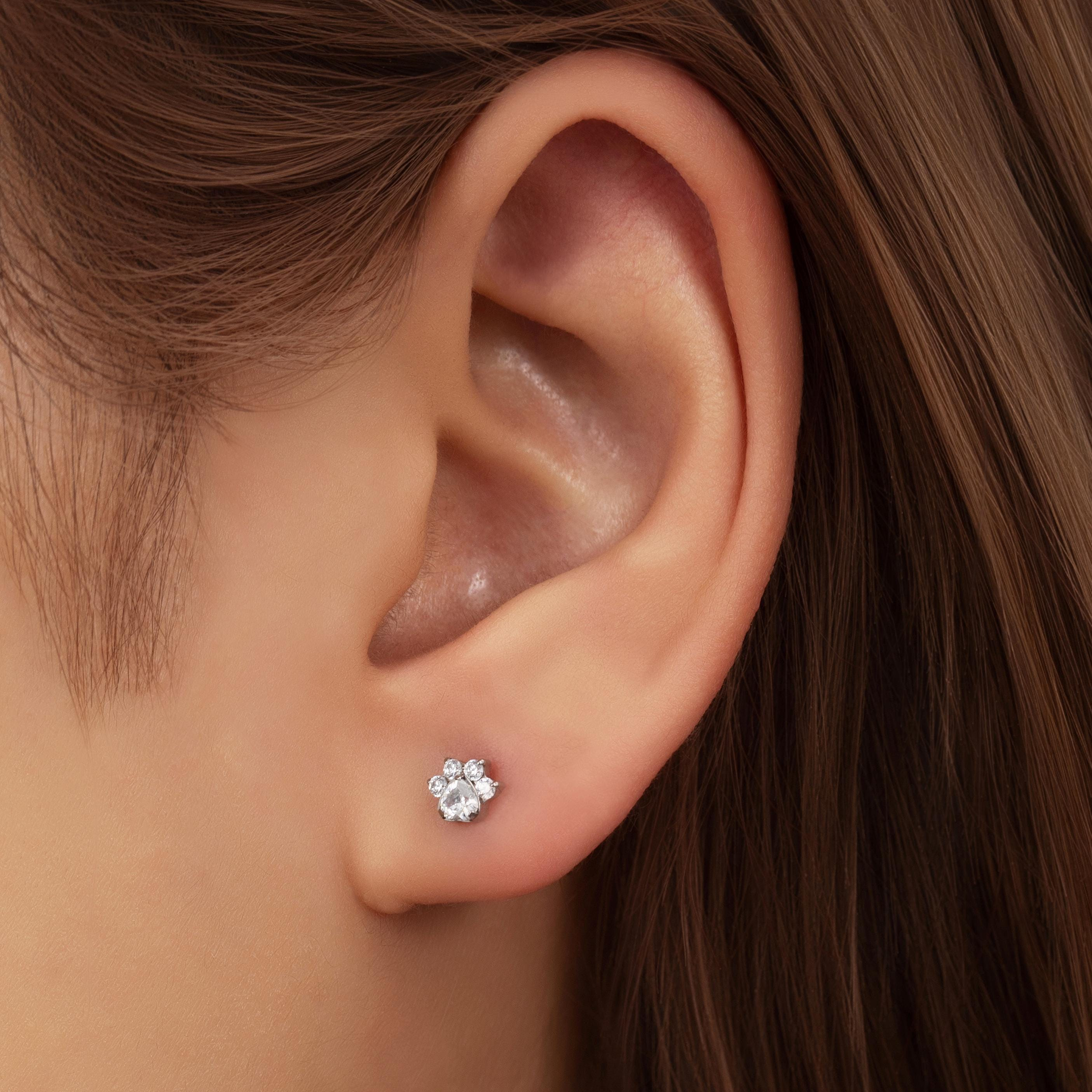 Paw Print CZ Flat Back Stud