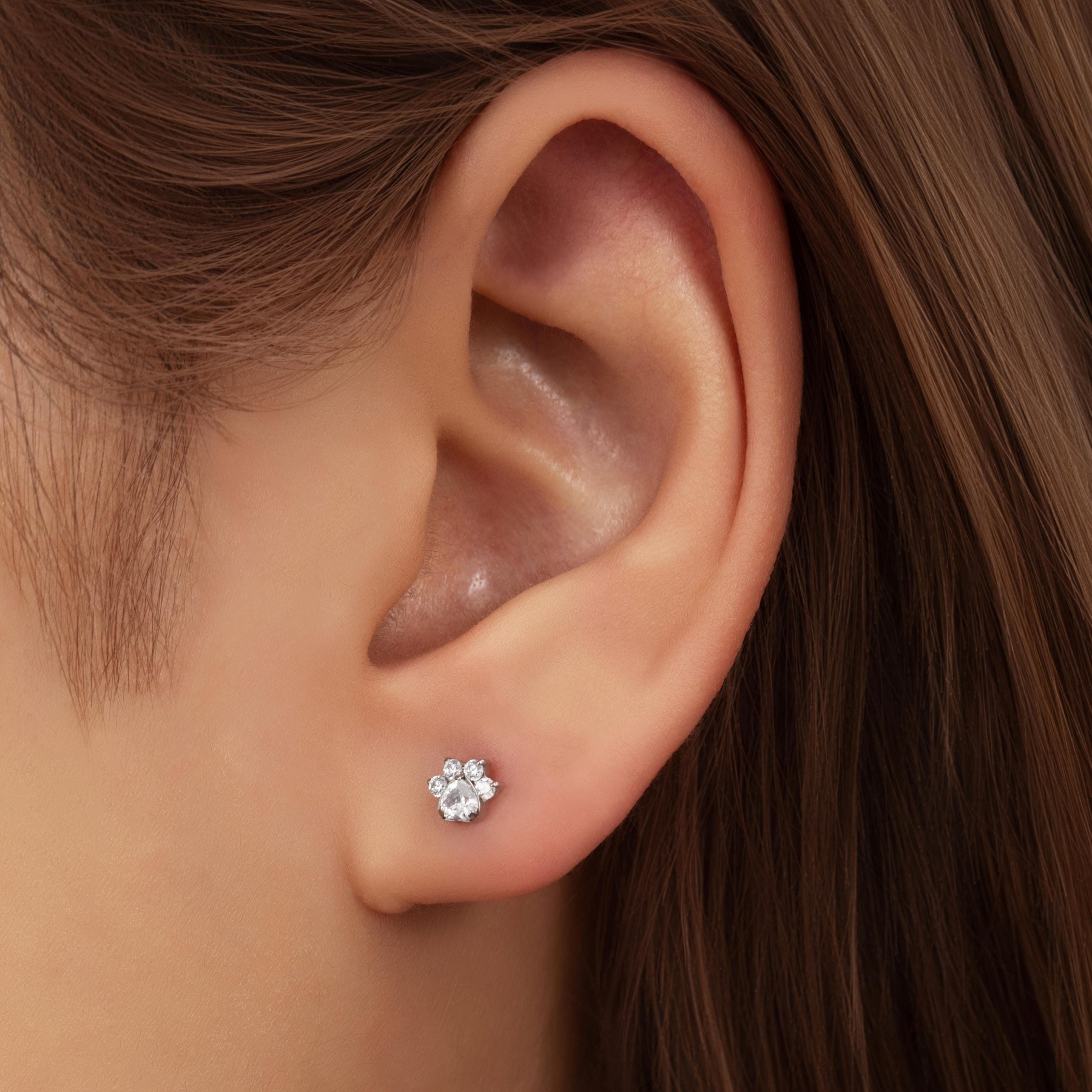 Paw Print CZ Flat Back Stud