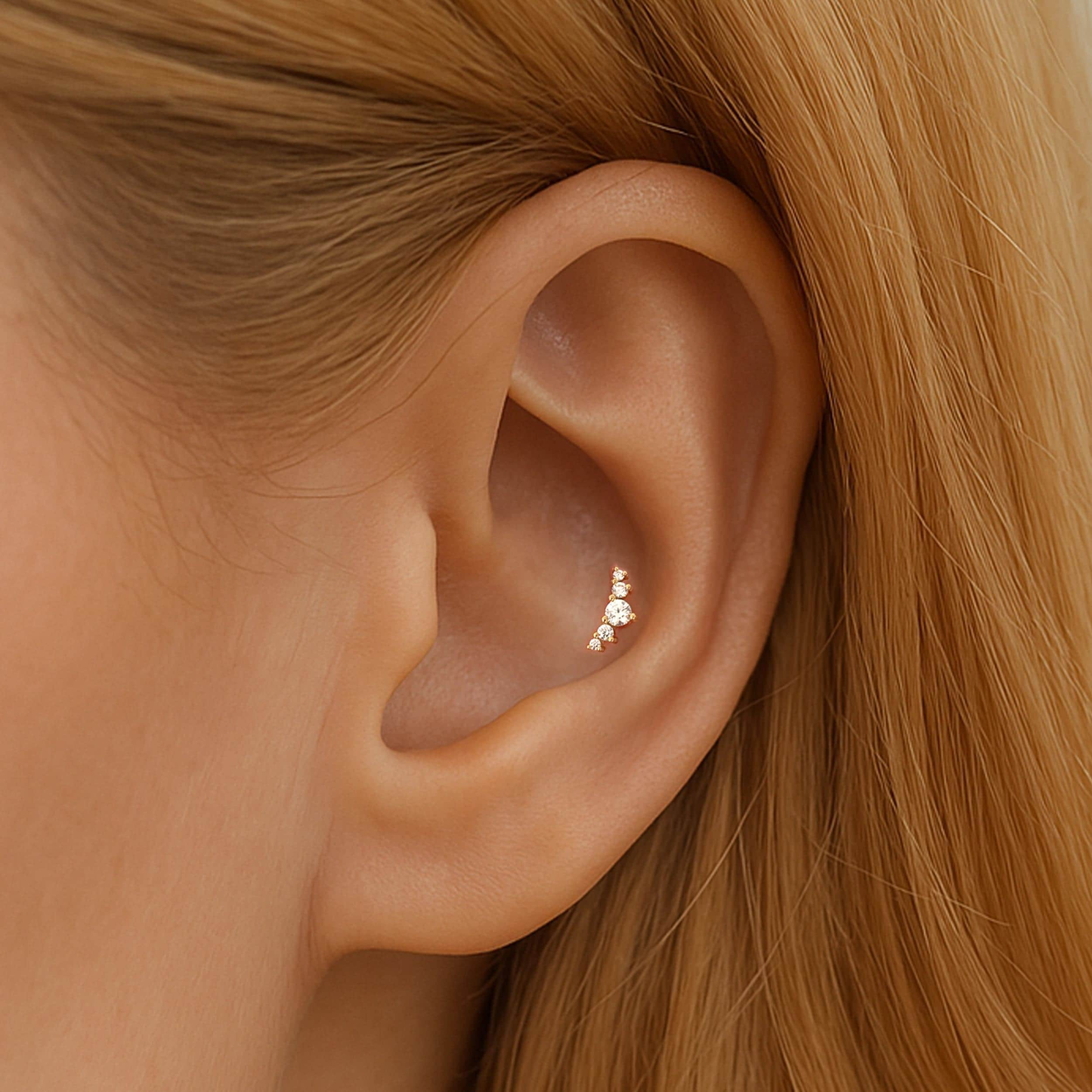 Sterling Silver CZ Climbing Threaded Lip Stud (1 PC)