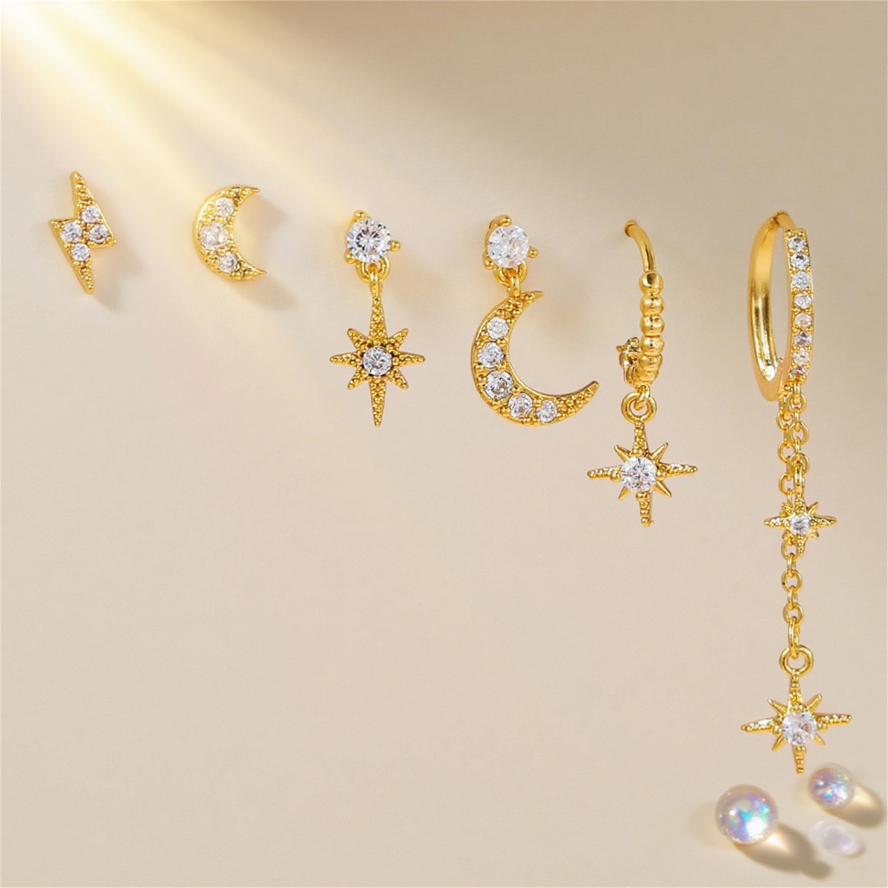 Star and Moon Dangle Earrings Set (6PCS)