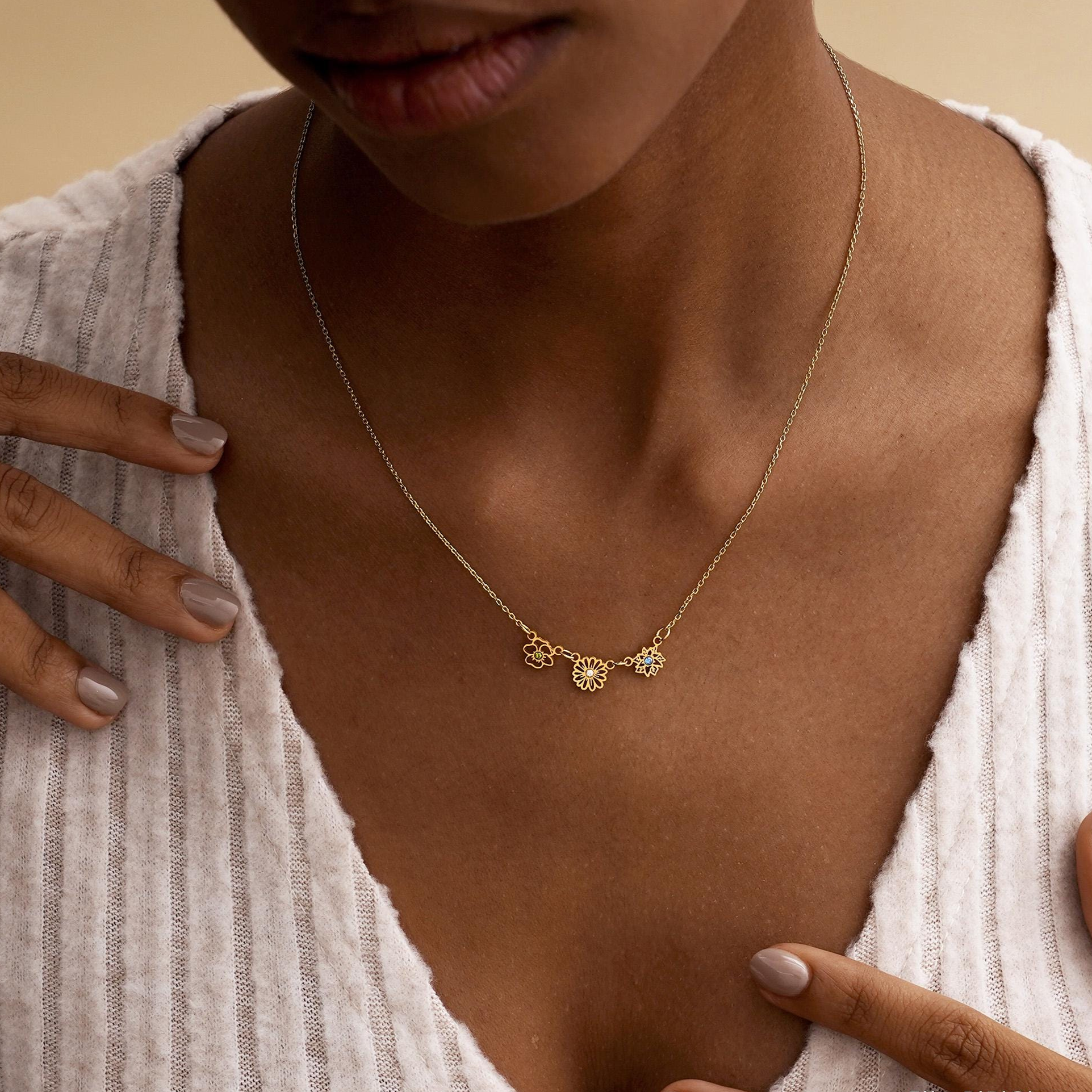 Personalized Birth Flower & Birthstone Necklace — Love in Every Bloom