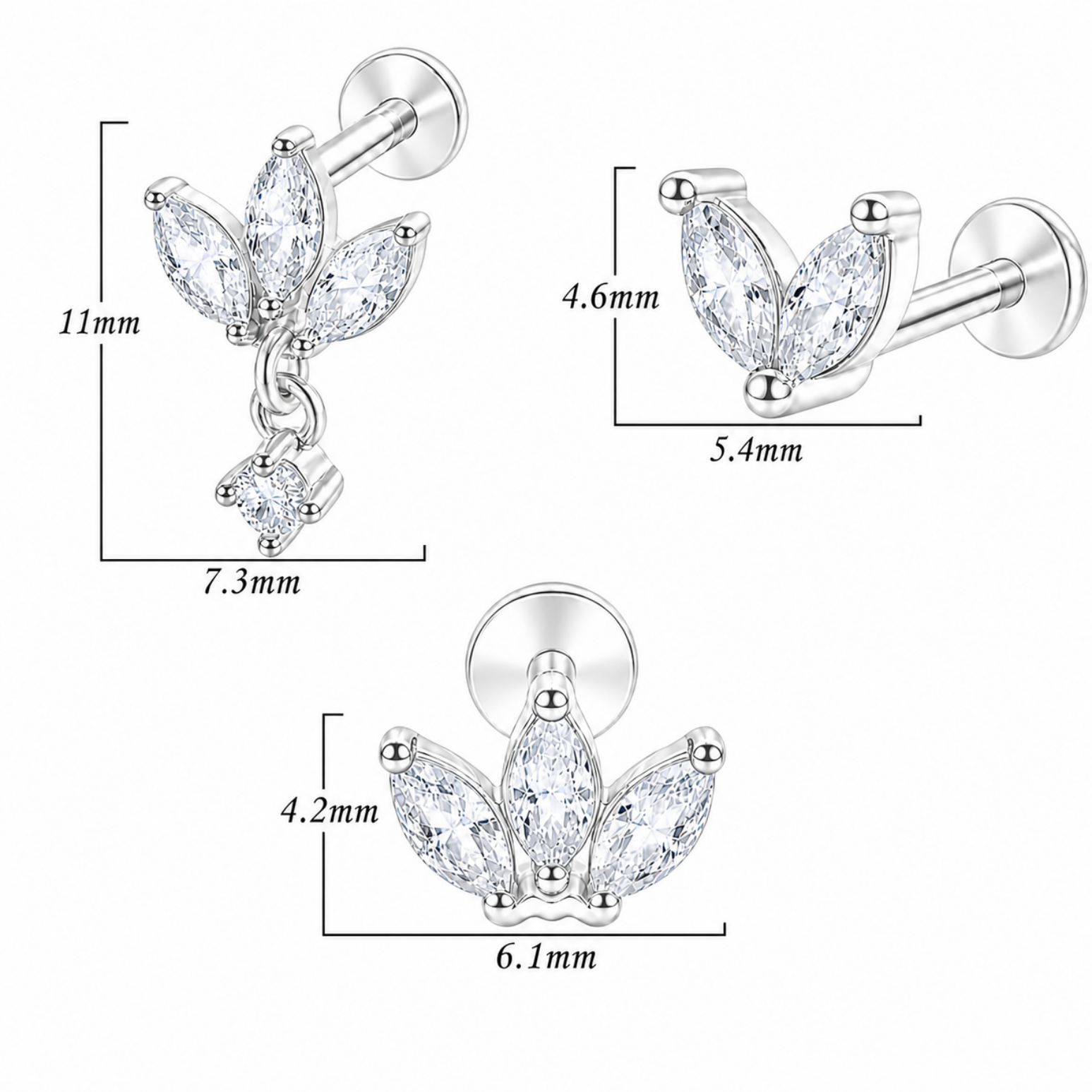 Marquise CZ Stud Earrings — Petal-Like Sparkle for Your Ear Stack