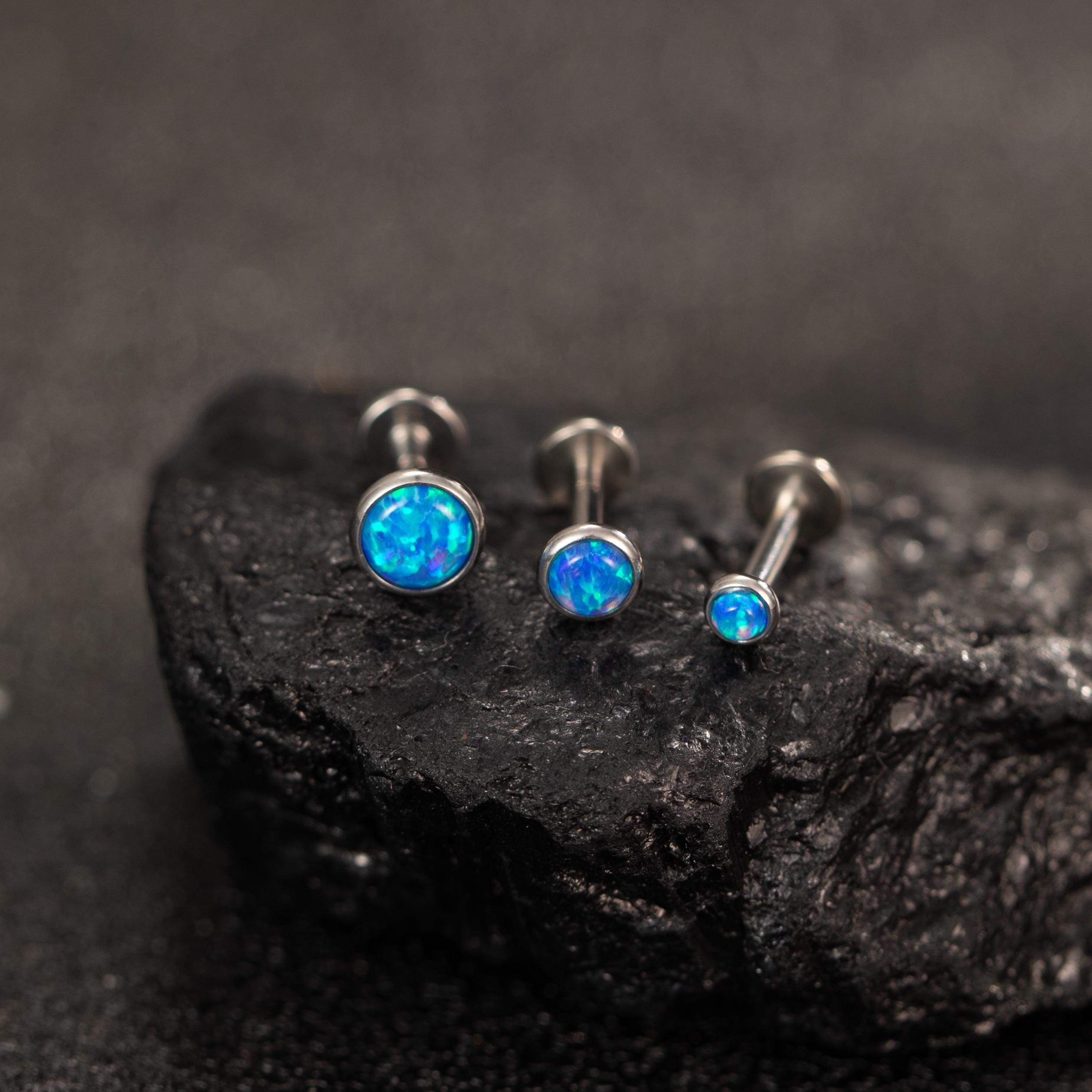 Blue Opal Flat Back Earrings — A Tiny Ocean Glow
