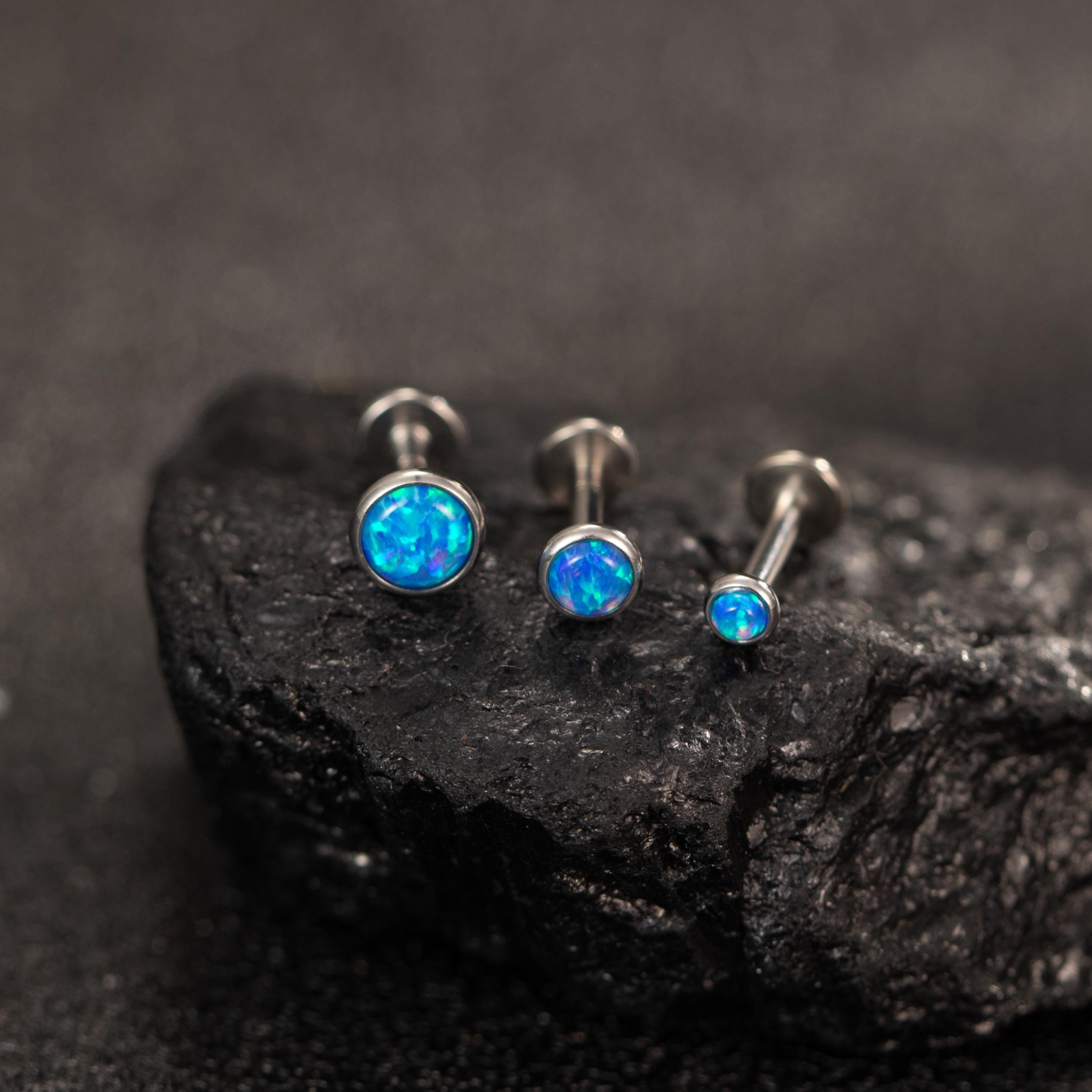 Blue Opal Flat Back Earrings — A Tiny Ocean Glow