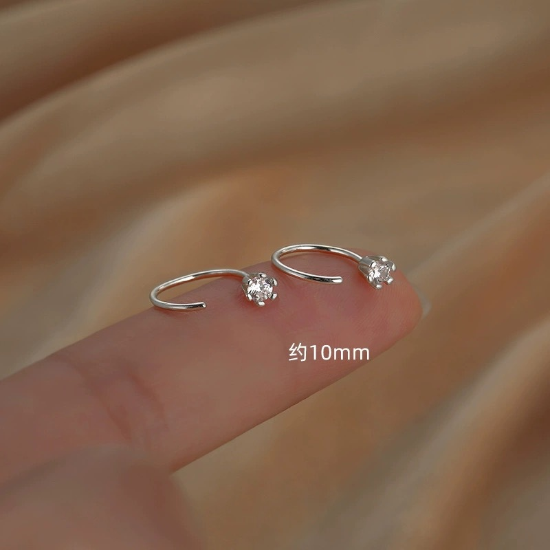Sterling Silver Tiny Crystal Huggie Hoop Earrings (2 PCS)