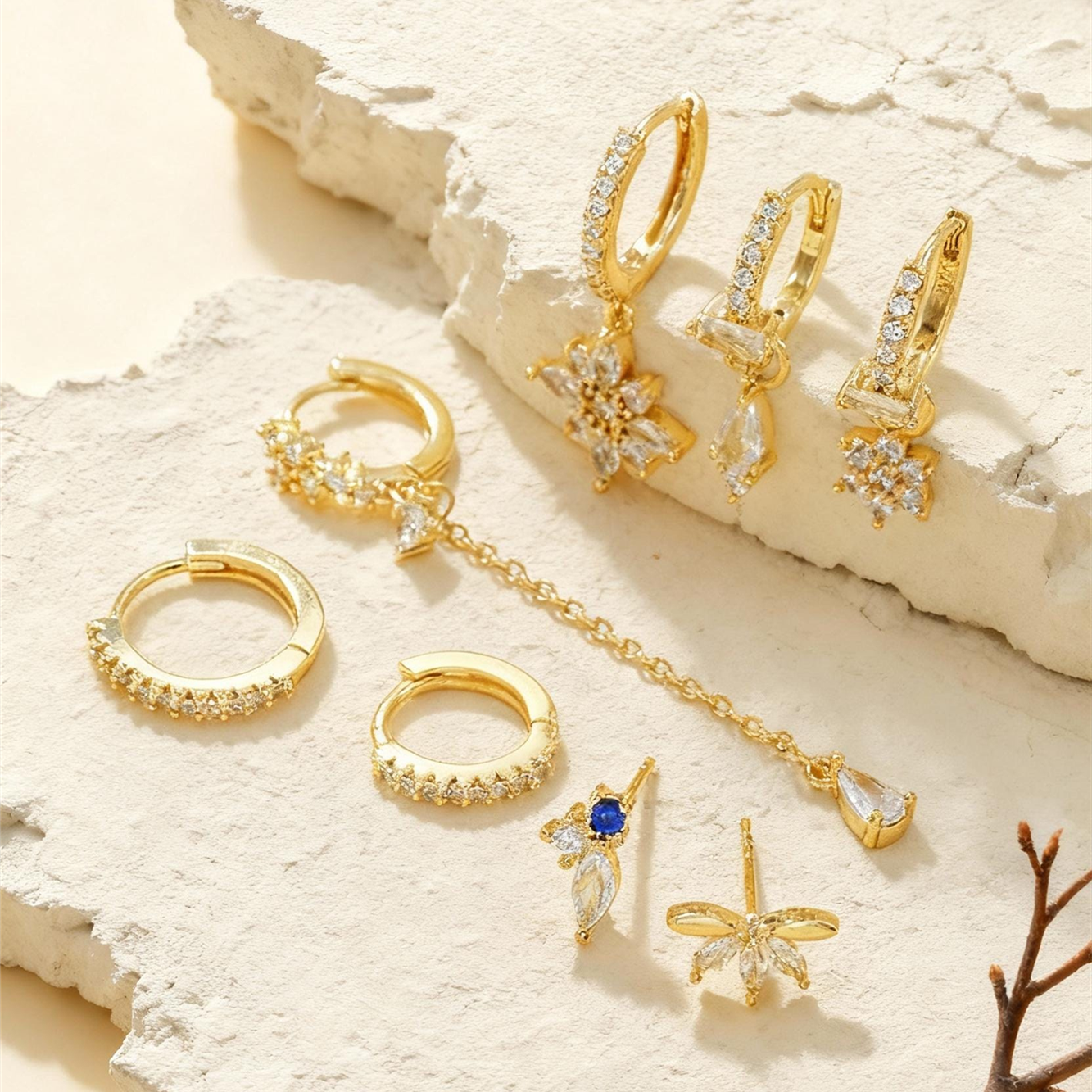 CZ Dangle Drop Earrings Set(8 PCS)