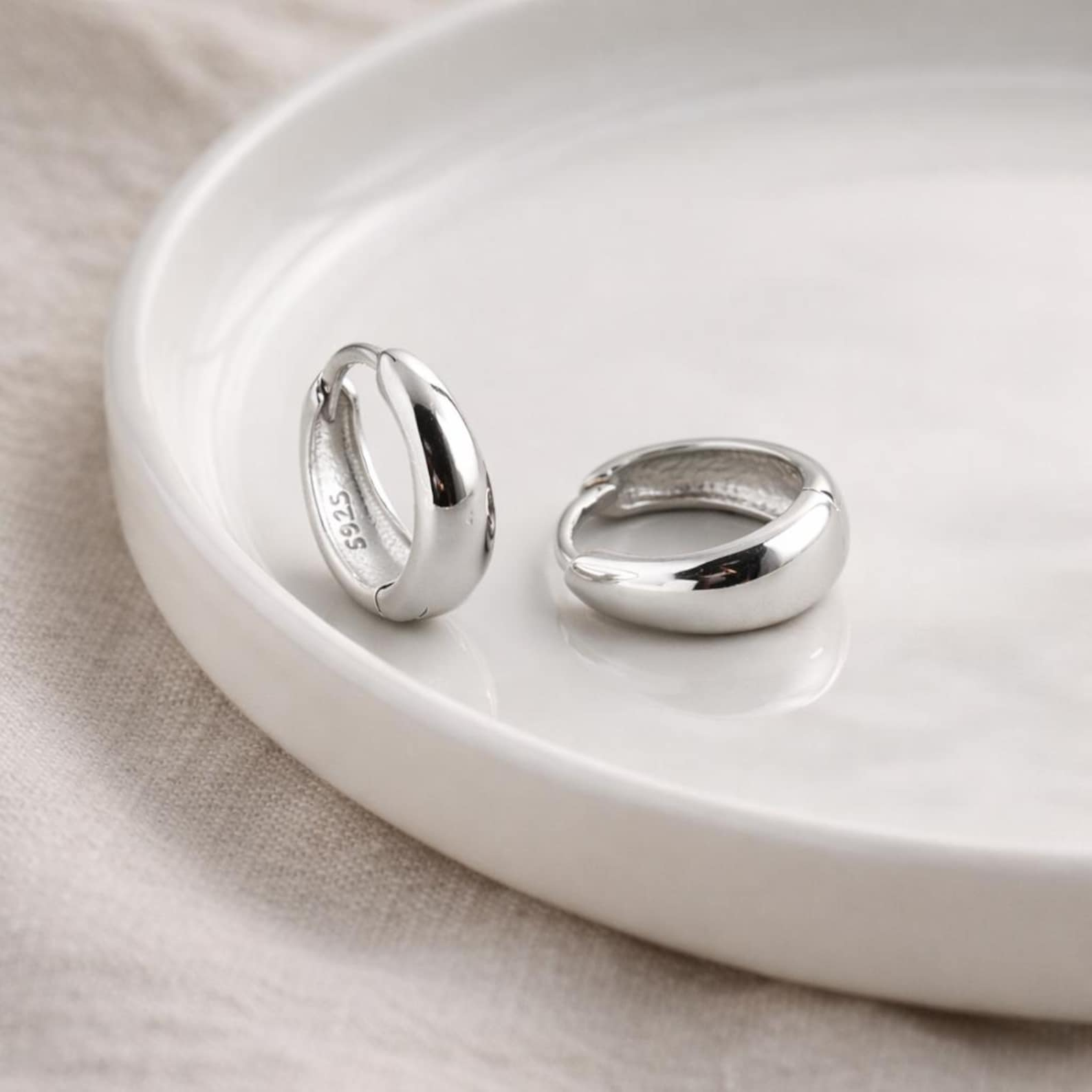 Sterling Silver Chunky Dome Huggie Hoop Earring (1 PC)