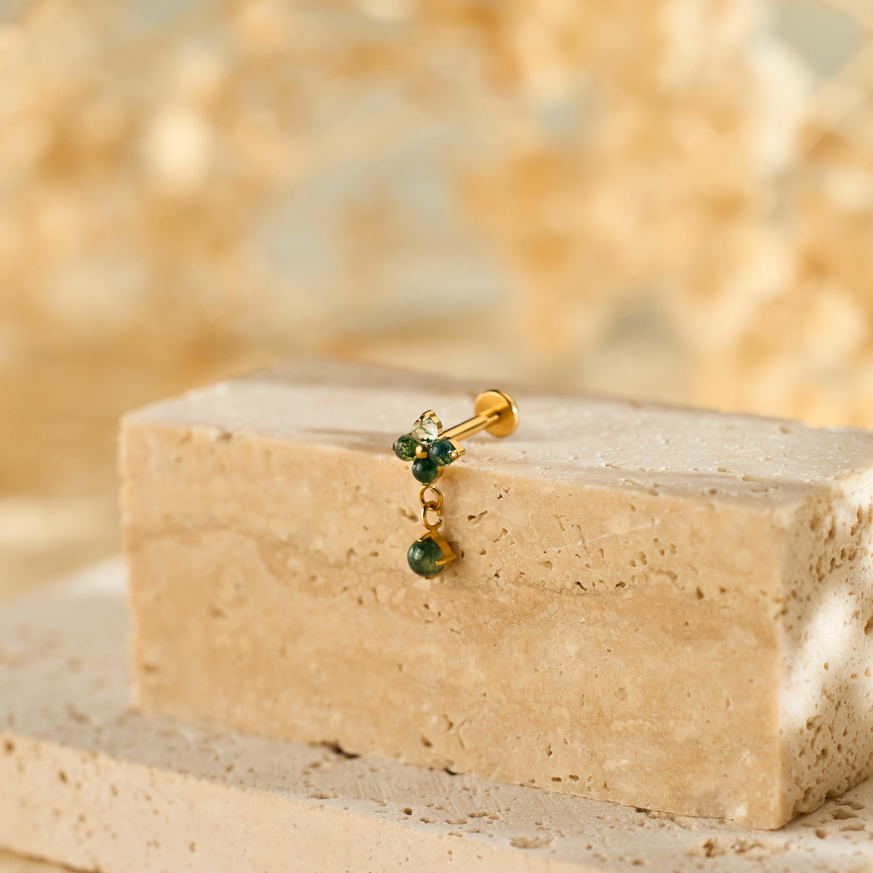 Moss Agate Dangle Stud Earring