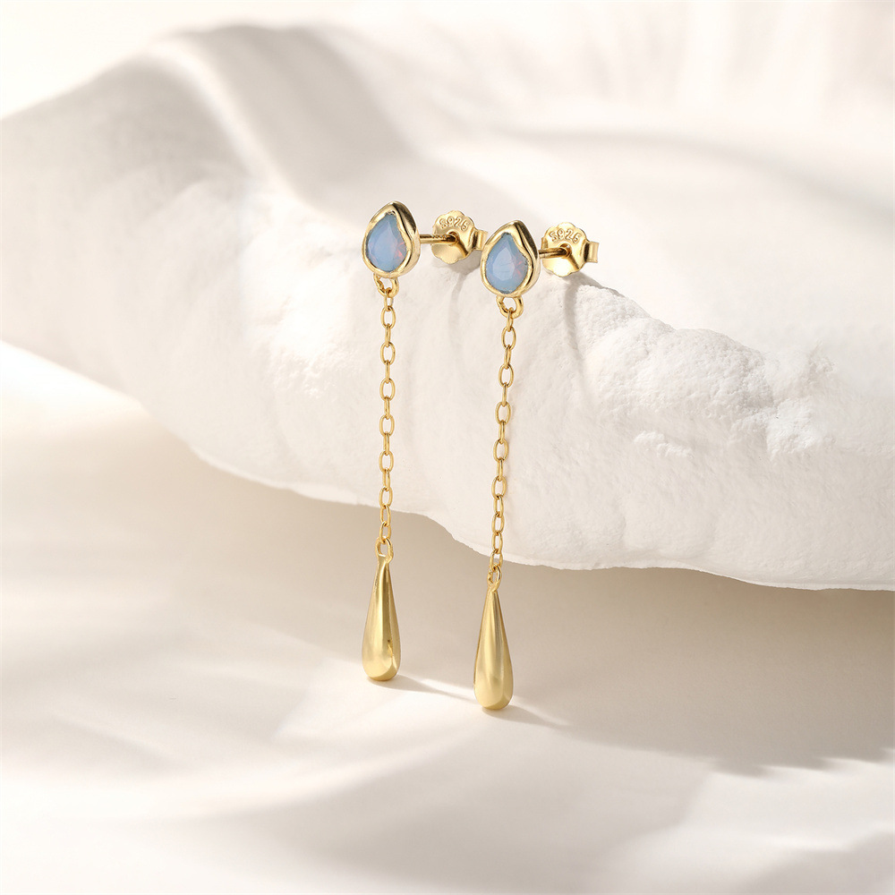 Elegant Opal Teardrop Chain Earrings