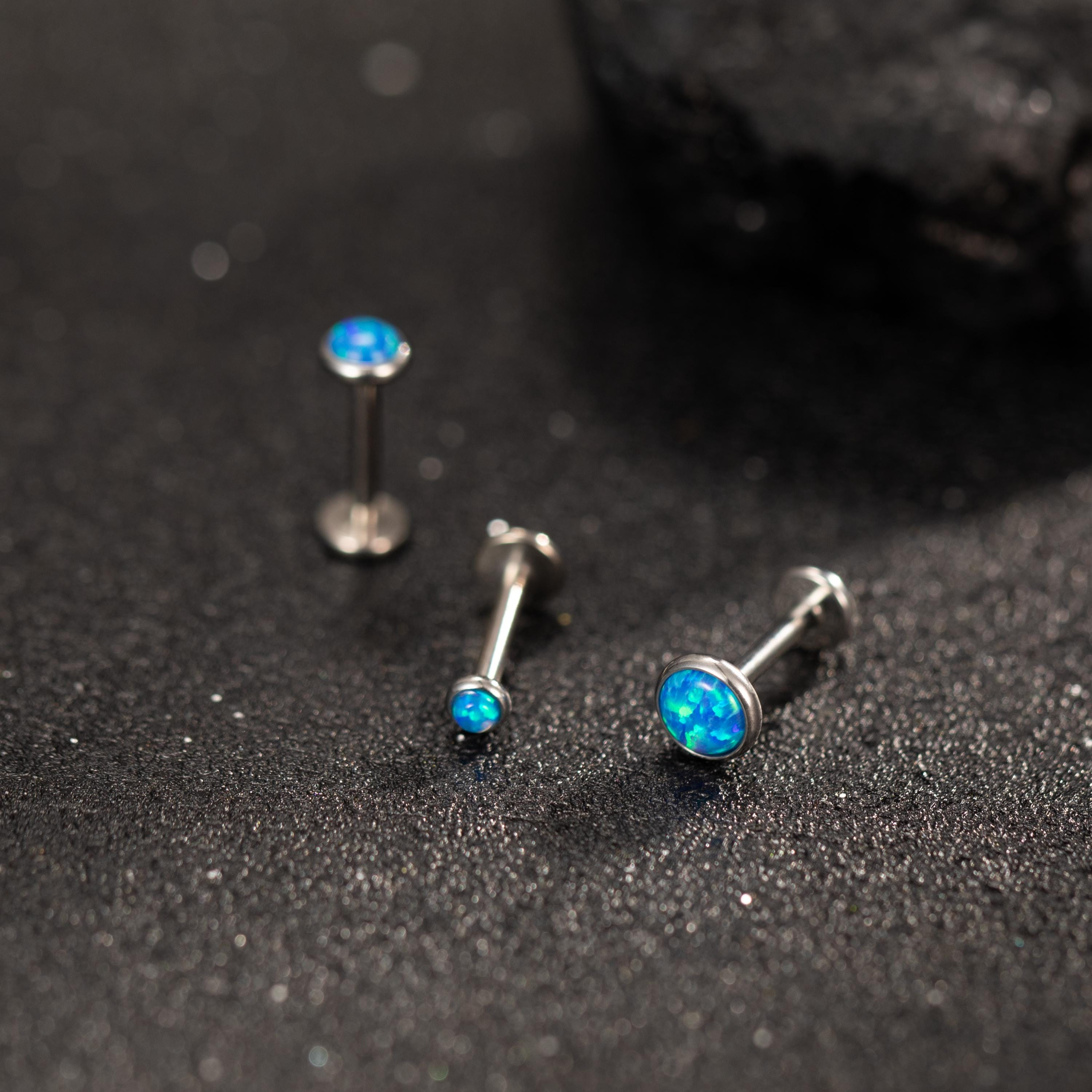 Blue Opal Flat Back Earrings — A Tiny Ocean Glow
