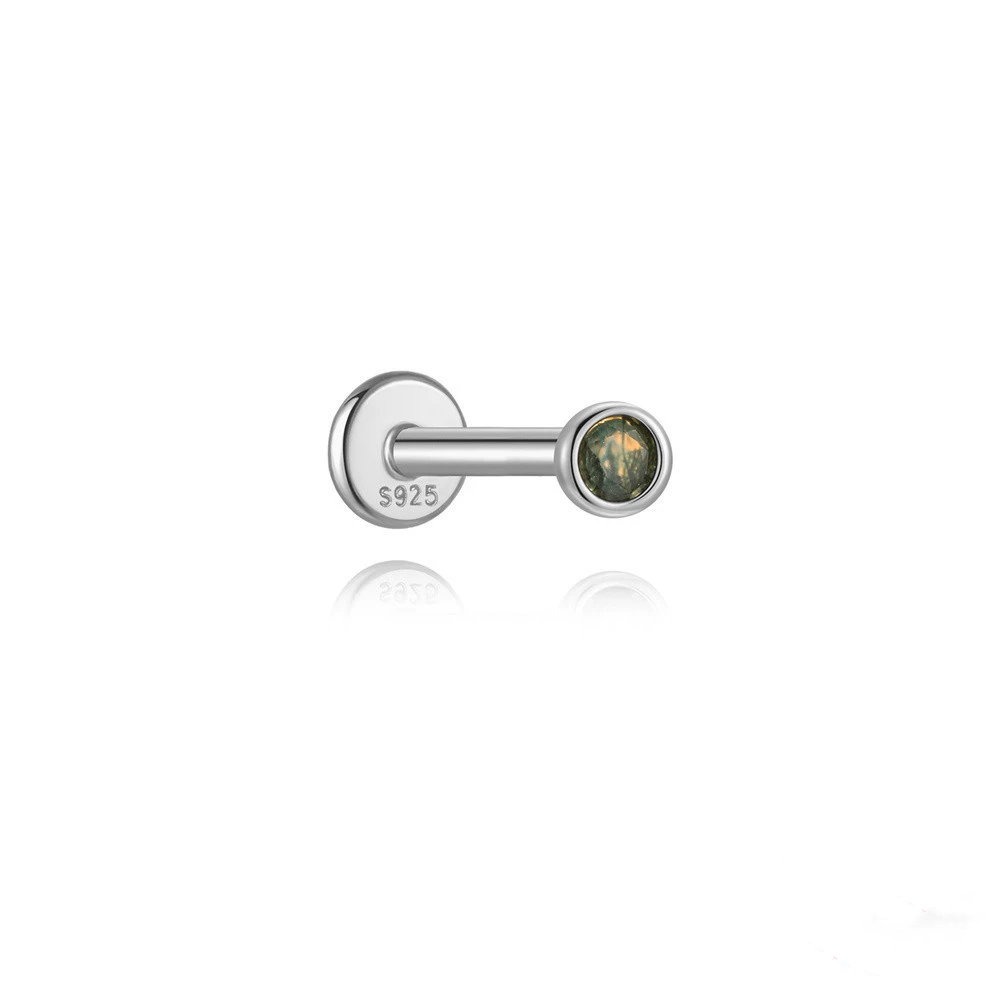 Sterling Silver Natural Moss Agate Gemstone Stud (1 PC)