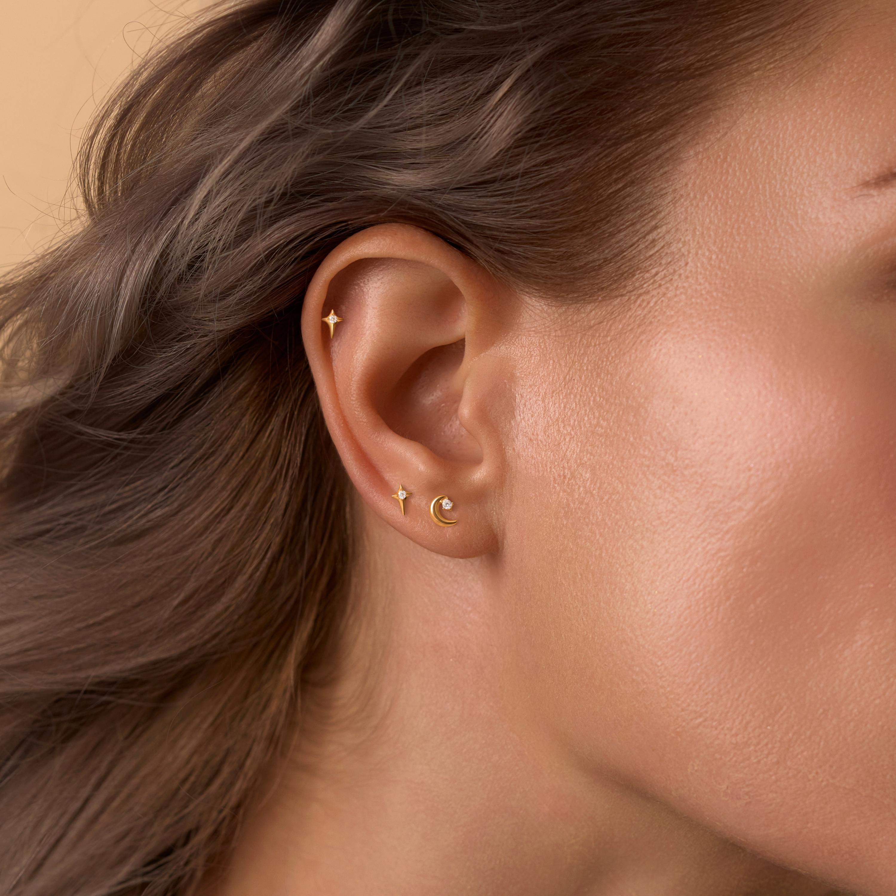 Sterling Silver Moon and Star Stud Earrings