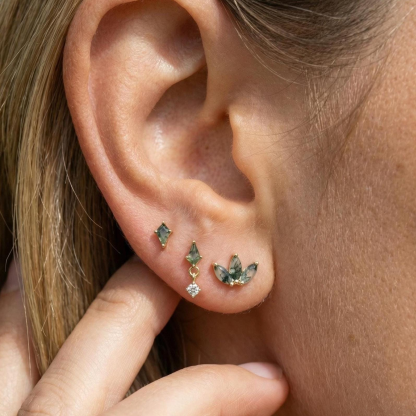 Sterling Silver Moss Agate Stud Earring(1 PC)