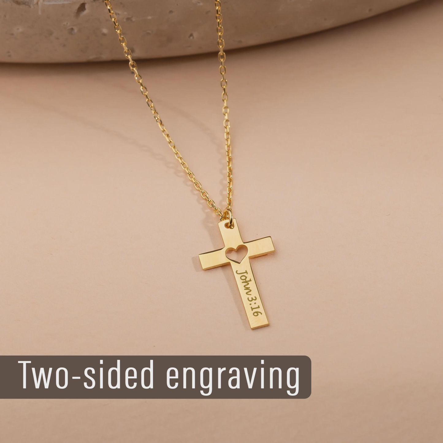 Engraved Cross Necklace with Heart