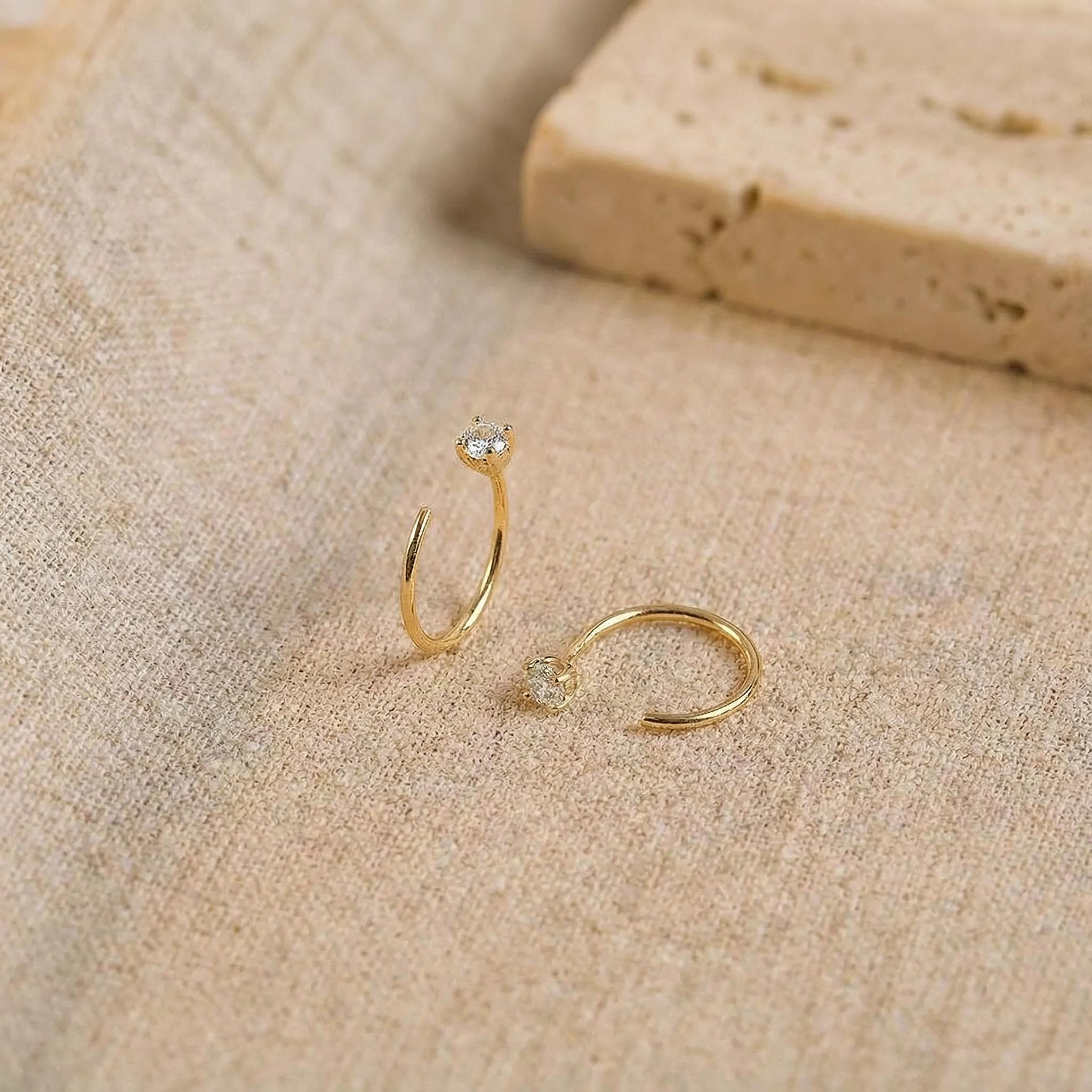 Sterling Silver Tiny Crystal Huggie Hoop Earrings (2 PCS)