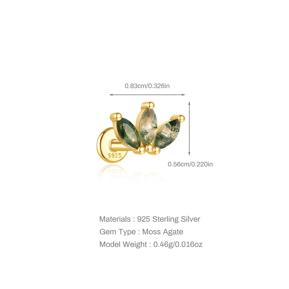 Sterling Silver Moss Agate Stud Earring(1 PC)