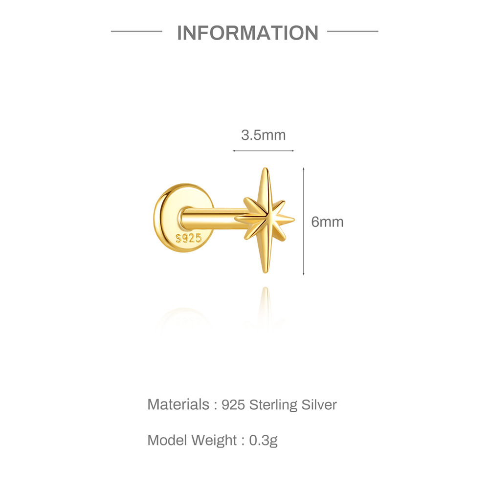 Sterling Silver Starburst Flat Back Earring (1 PC)