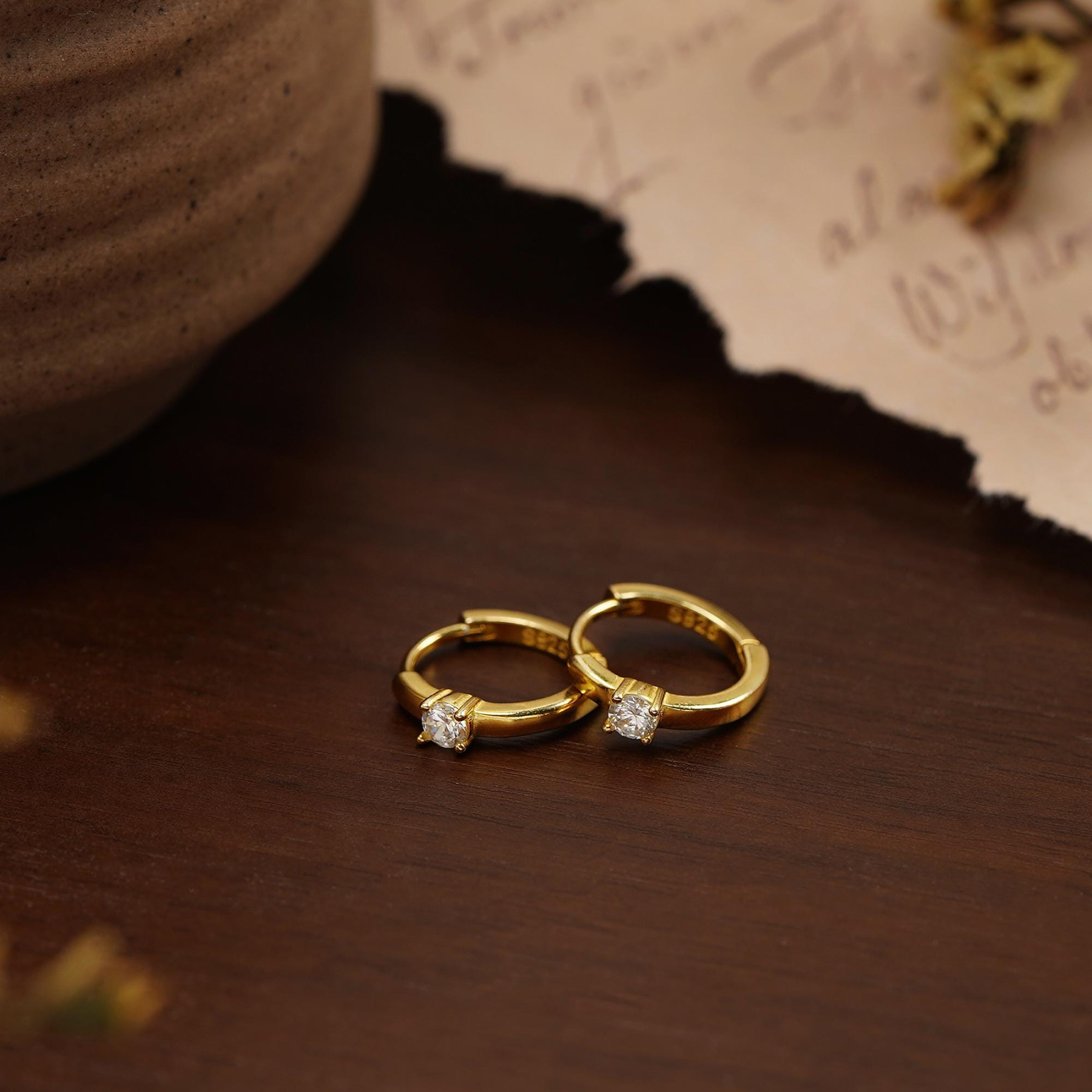 Sterling Silver Diamond Huggie Earrings(2PCS)