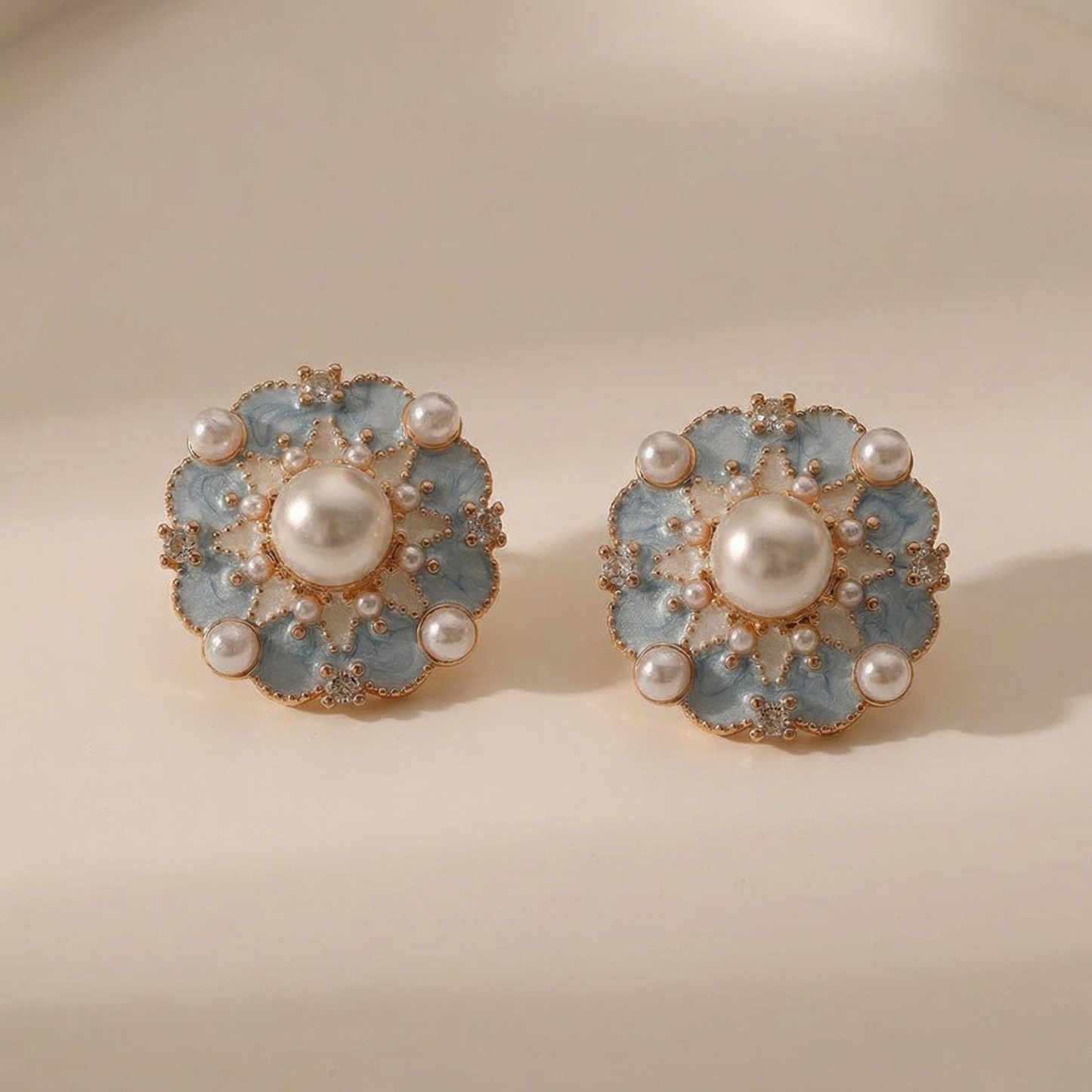 Blue Blossom Pearl Stud Earrings
