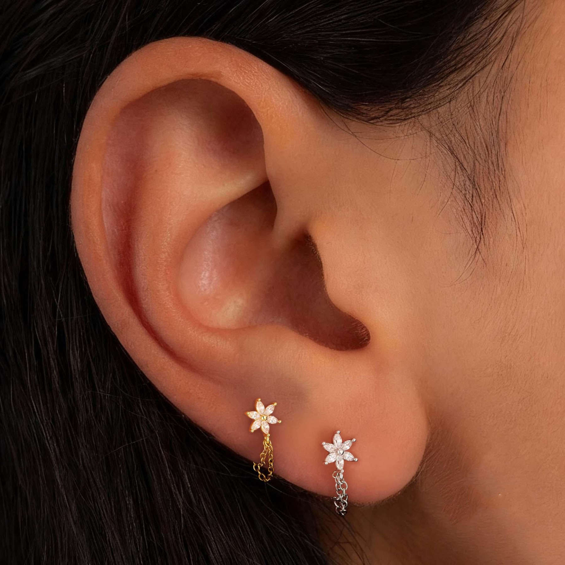 Flower CZ Flat Back Stud