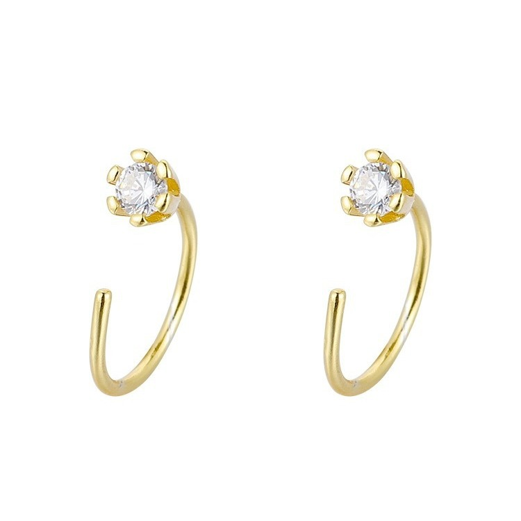 Sterling Silver Tiny Crystal Huggie Hoop Earrings (2 PCS)