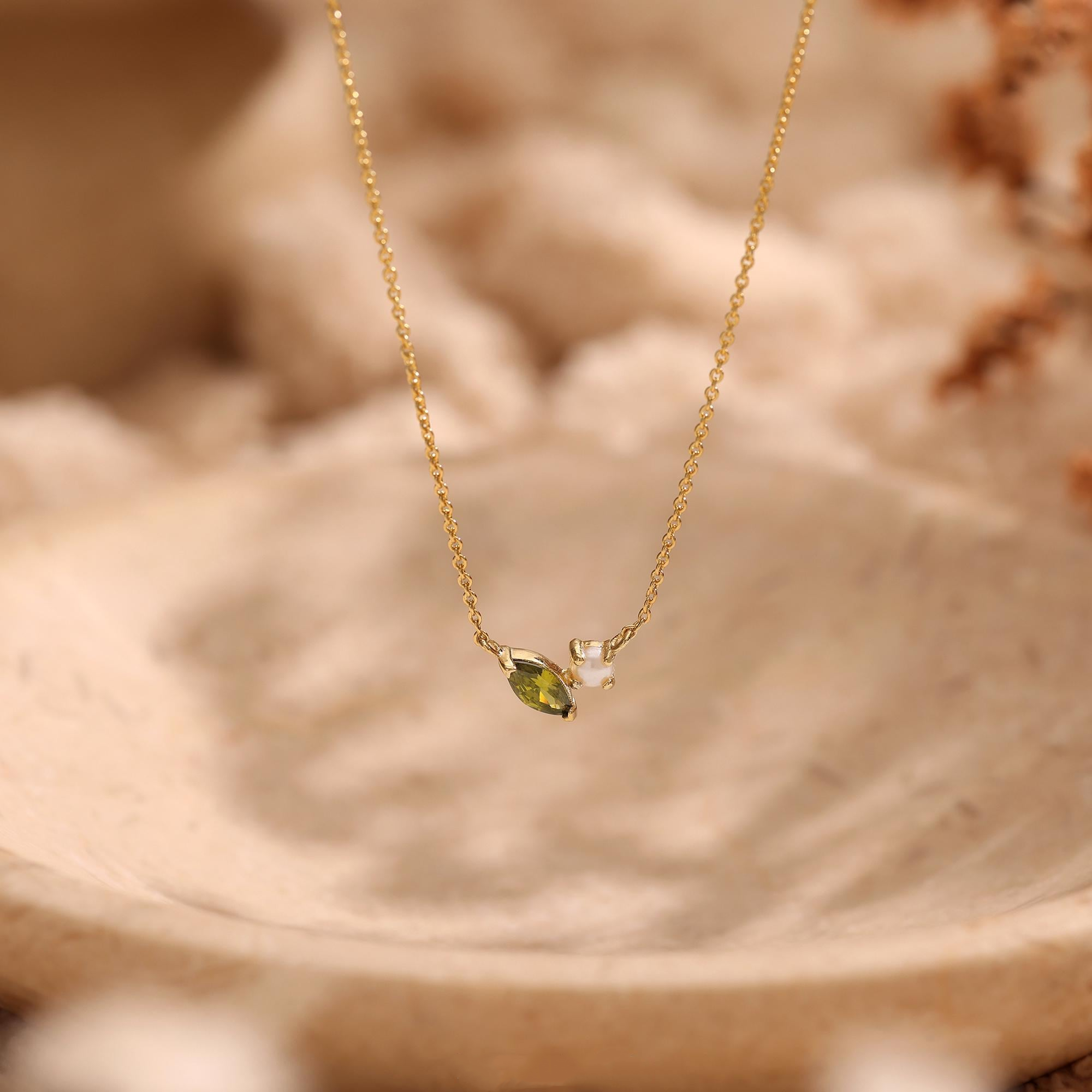 Personalized  Marquise Birthstone & Pearl Necklace — A Little Piece of Your Story