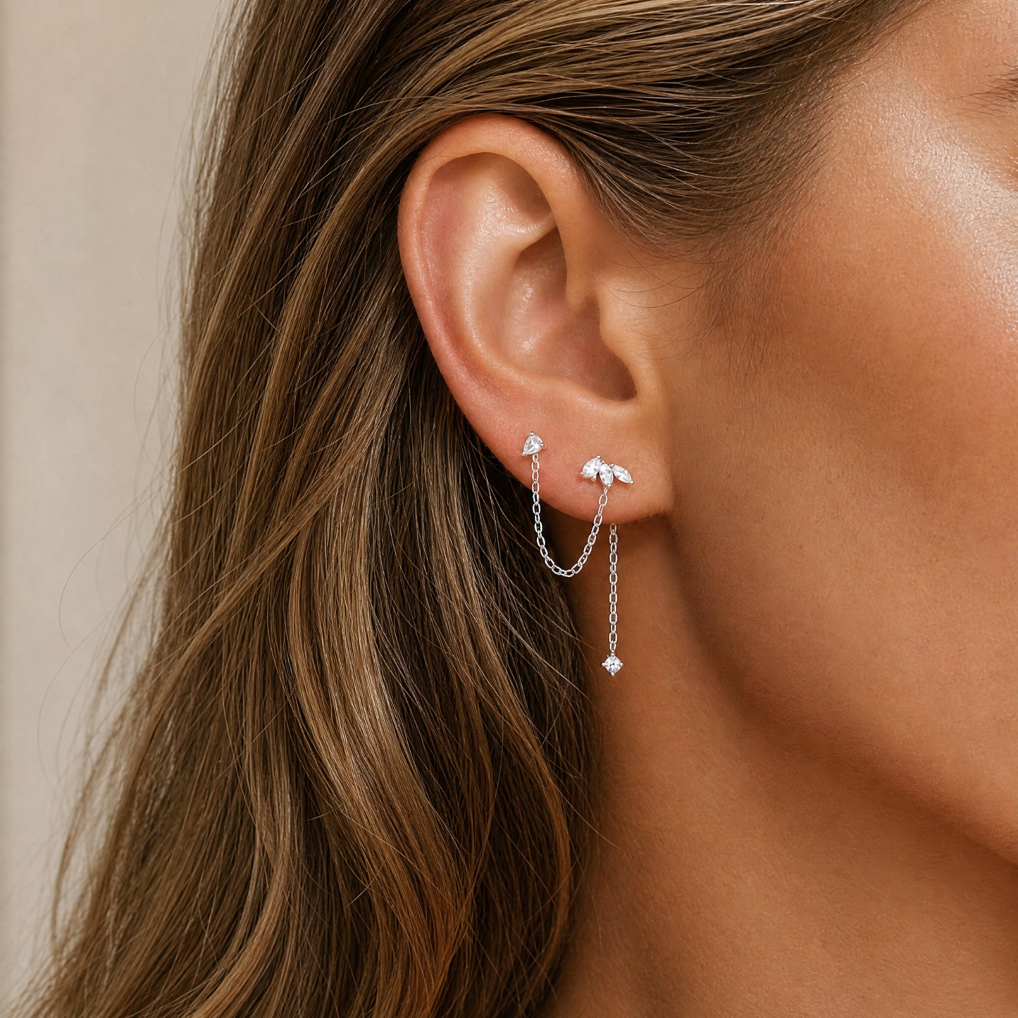 CZ Tassel Chain Stud Earring