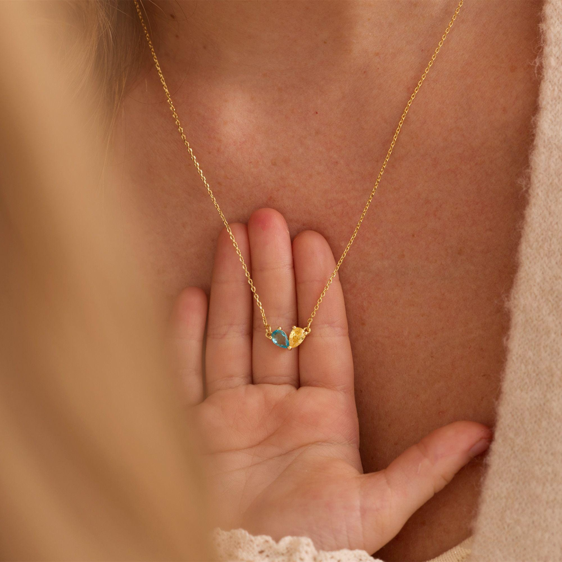 Personalized Two Birthstone Necklace — Two Hearts, One Beautiful Bond