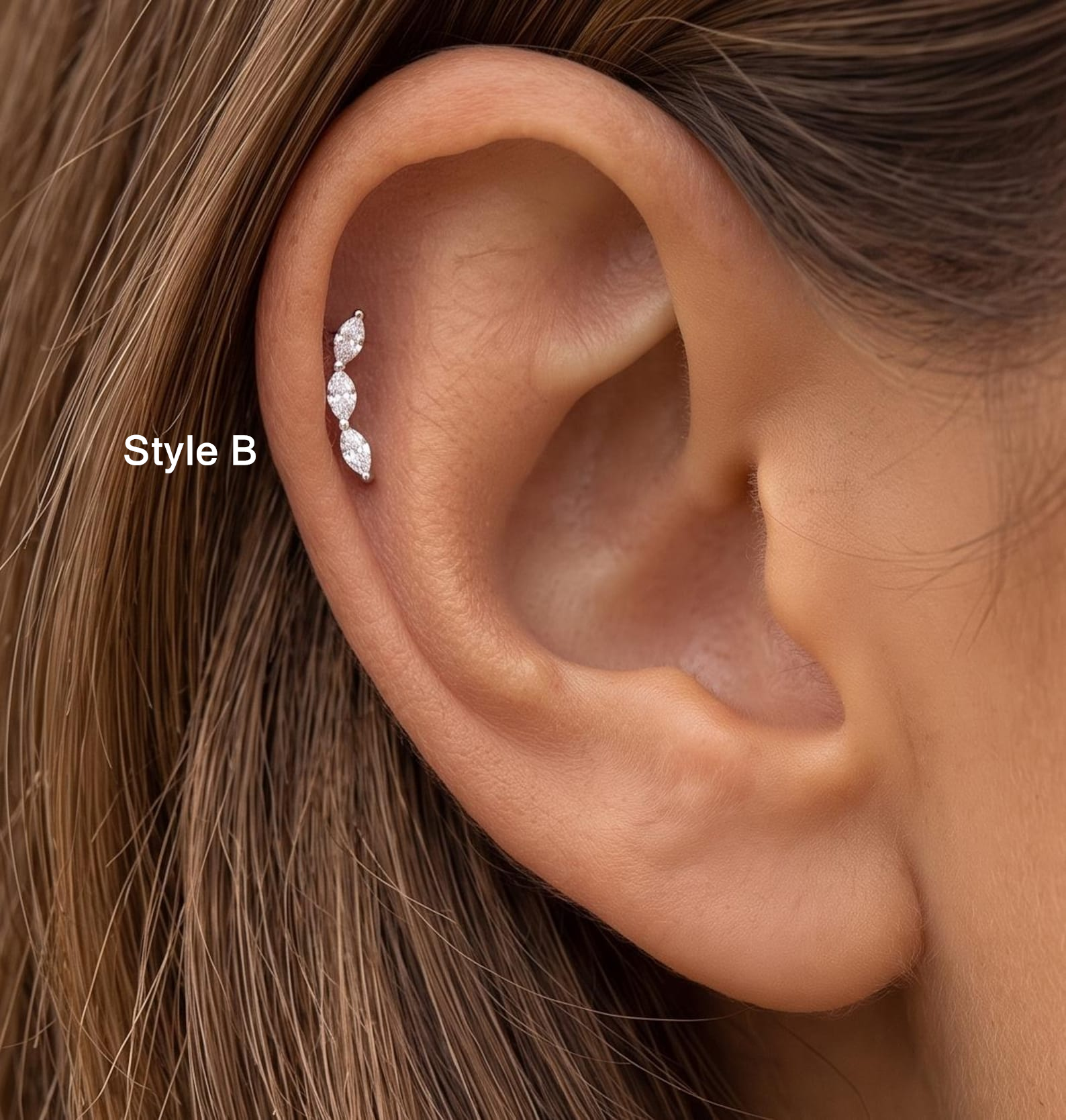 Geometric CZ Cartilage Earring — A Tiny Spark of Modern Light