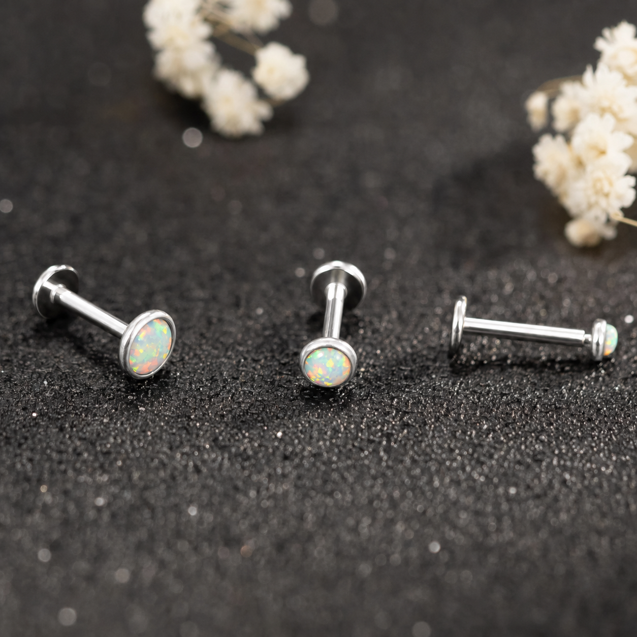 Bezel Opal Flat Back Studs — A Tiny Dream Glow