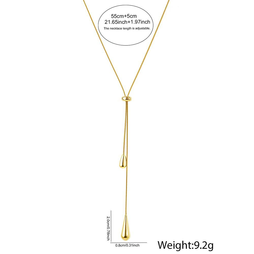 Long Teardrop Necklace — Soft Lines, Golden Elegance