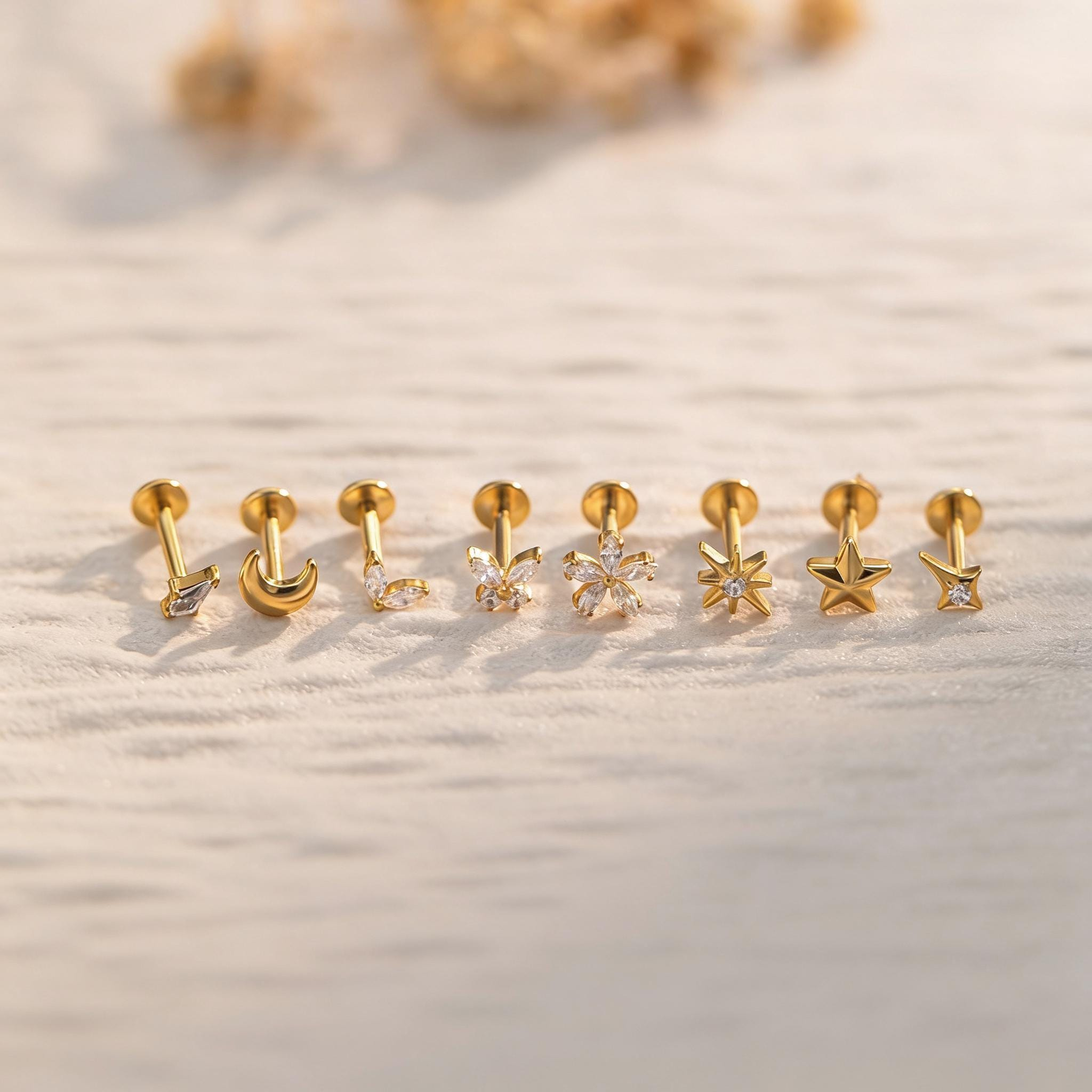 Multiple Threadless Push Pin Labret Flat Back Earring (1 PC)