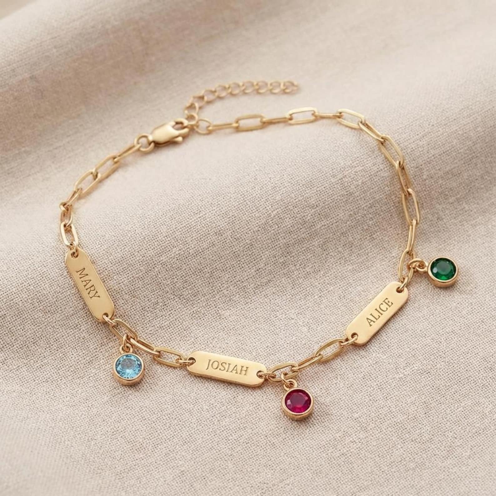 Personalized Multi-Name Birthstone Bracelet