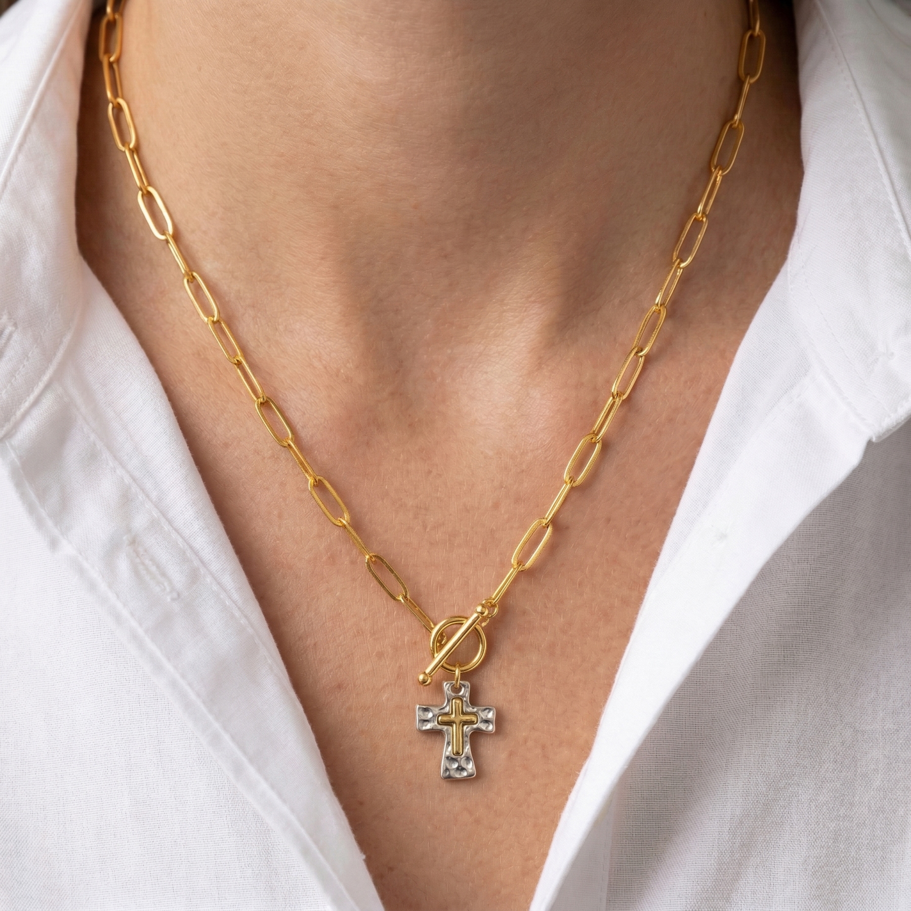 Hammered Cross Necklace