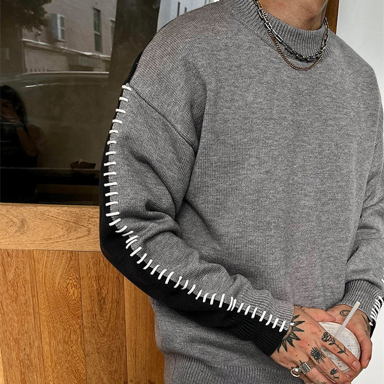 Men's Contrast Color Round Neck Sweater