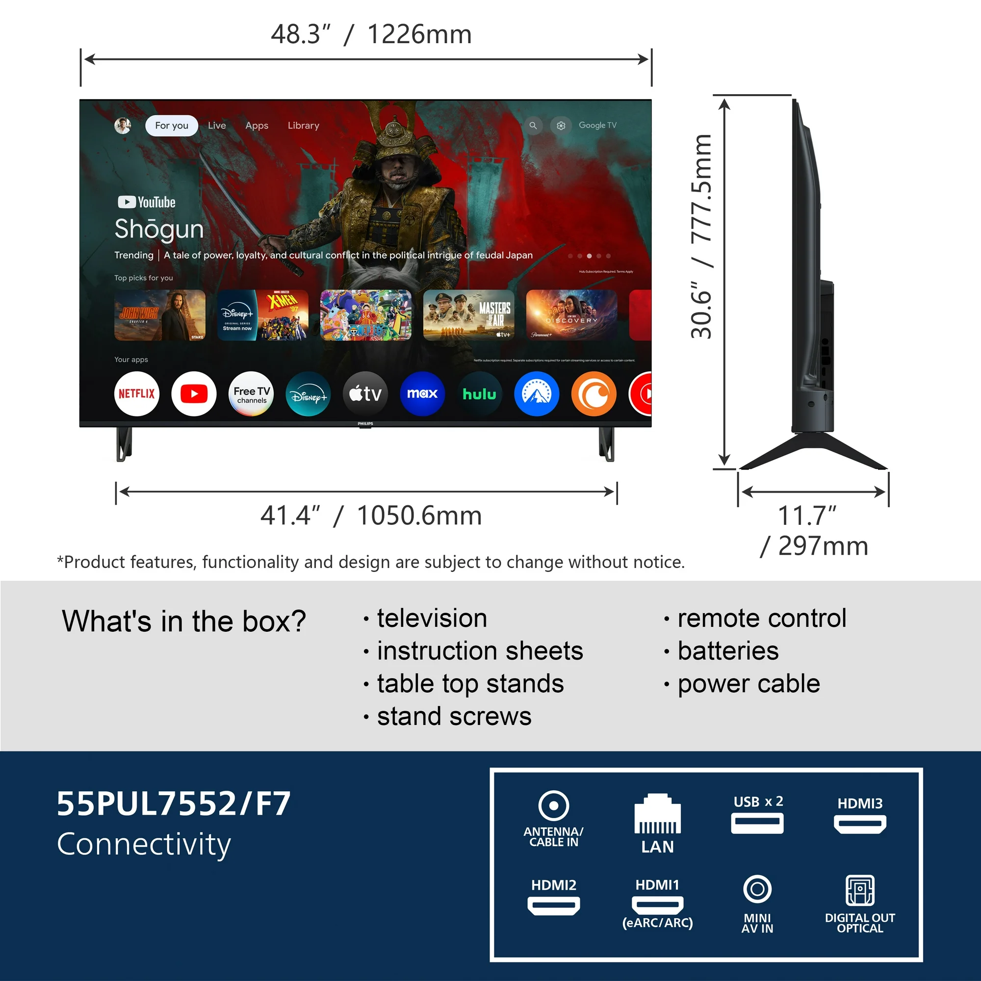 Phithtlips 55" Class 4K Ultra HD (2160p) Google Smart LED TV (55PUL7552/F7) (New)