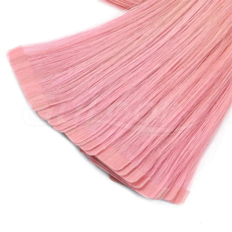Tape In Hair Extensions Wholesales 100% human Hair Extensions #pink Color