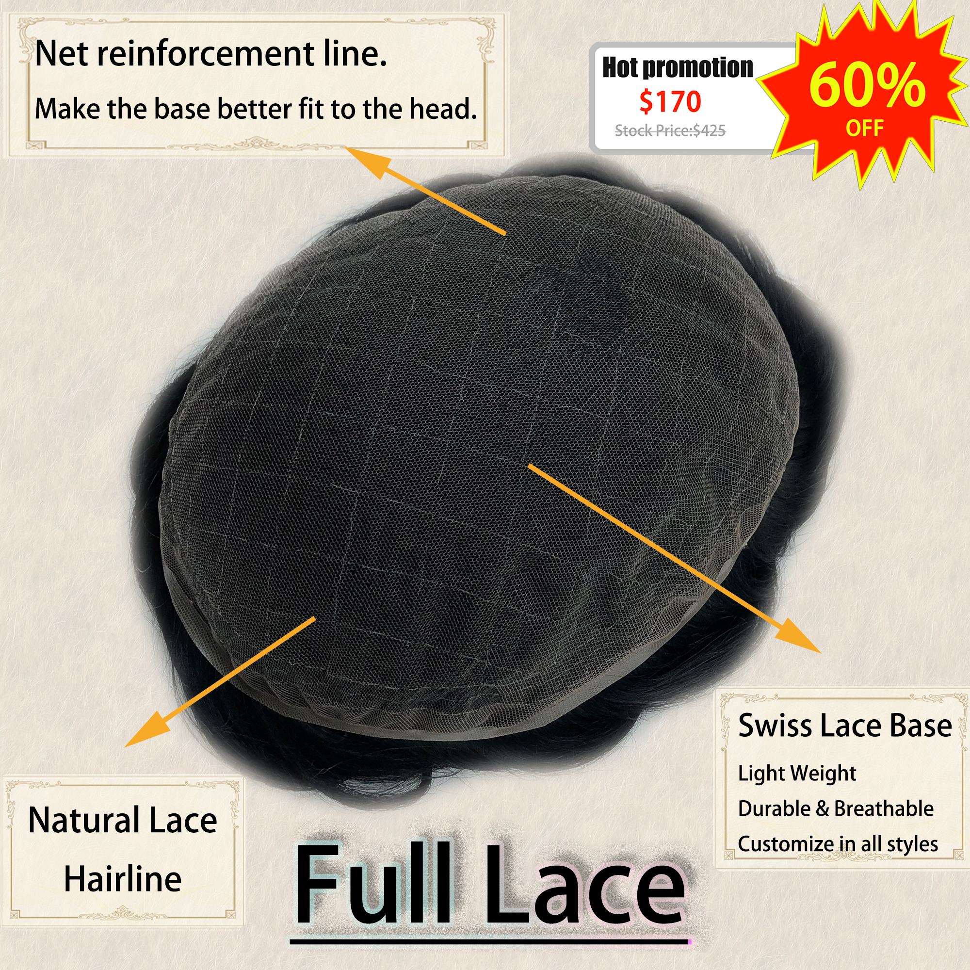 Super Promotion-Full Lace Men's Hair Replacement System