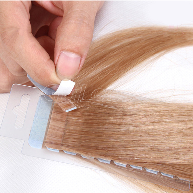 Full Cuticle 100% Russian Tape In Human Hair Extensions,Double Drawn Tape Hair Extensions