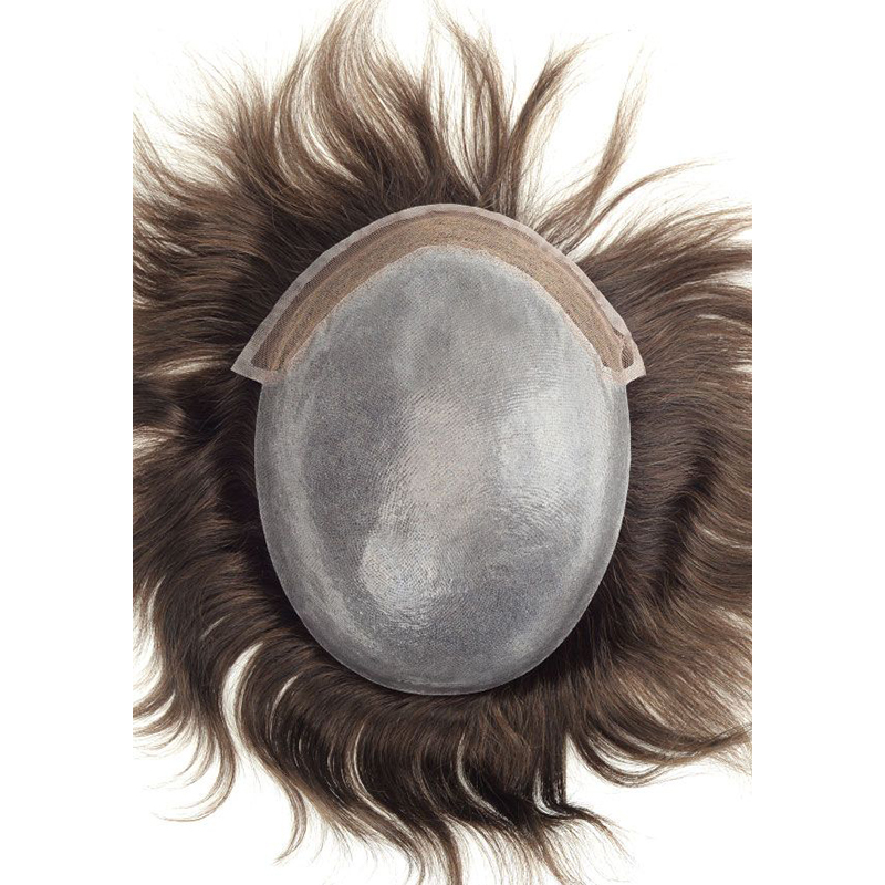 Full Skin Injection With Front Lace Men Toupee Straight 100% Natural Smooth Remy Indian Human Hair Replacement System-Guloor