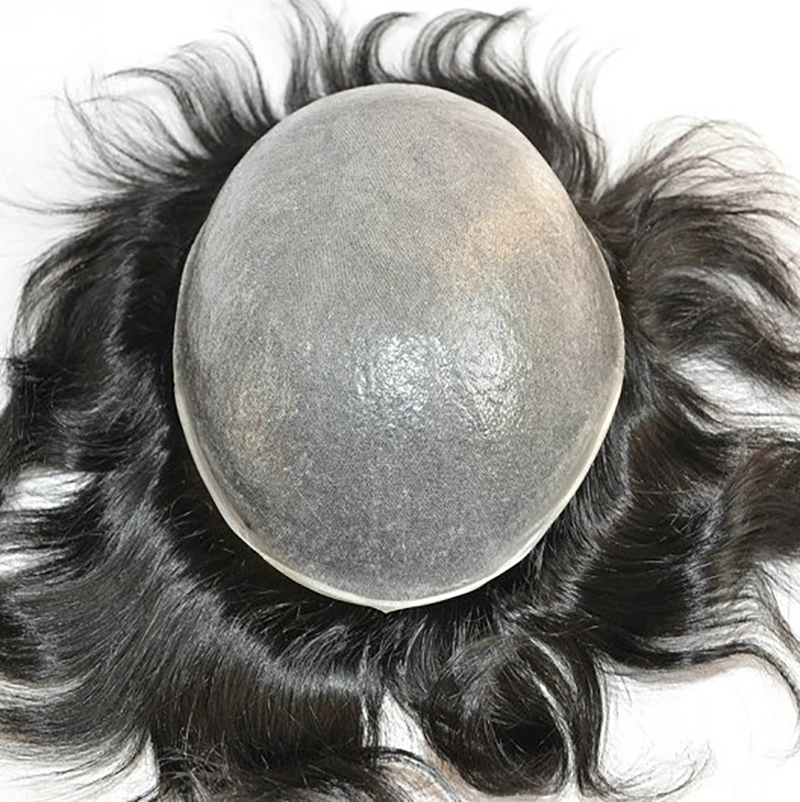 Full Skin V-loop Men Toupee Straight 100% Natural Smooth Remy Indian Human Hair Replacement System