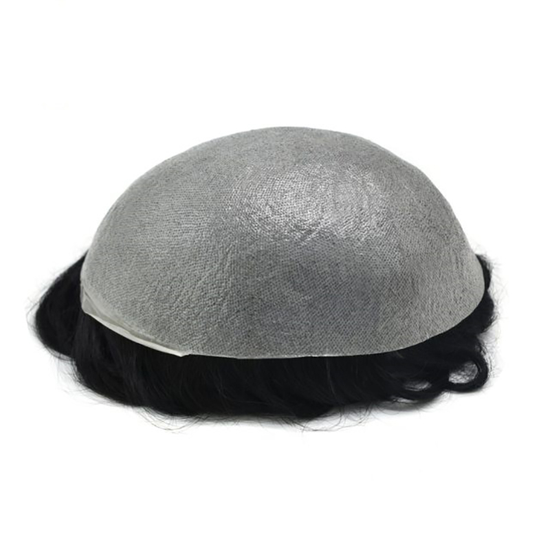 Full Skin V-loop Men Toupee Straight 100% Natural Smooth Remy Indian Human Hair Replacement System