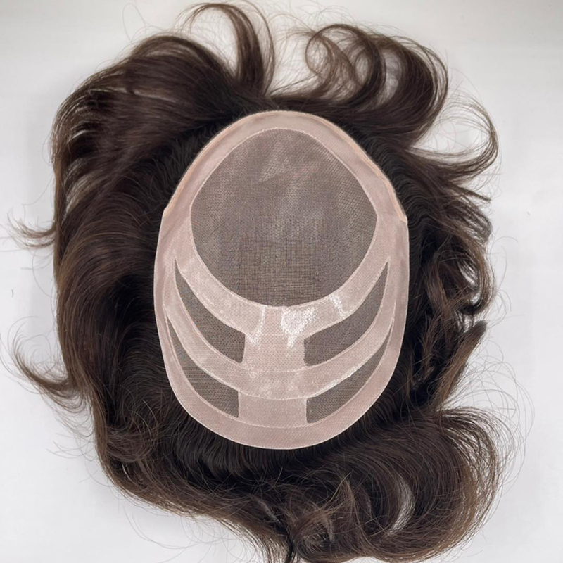 Mens Toupee Fine Mono Indian Off Black Hair Clear Pu Durable Hair System Replacement Hairpieces Comfortable Monofilament Wig-Guloor