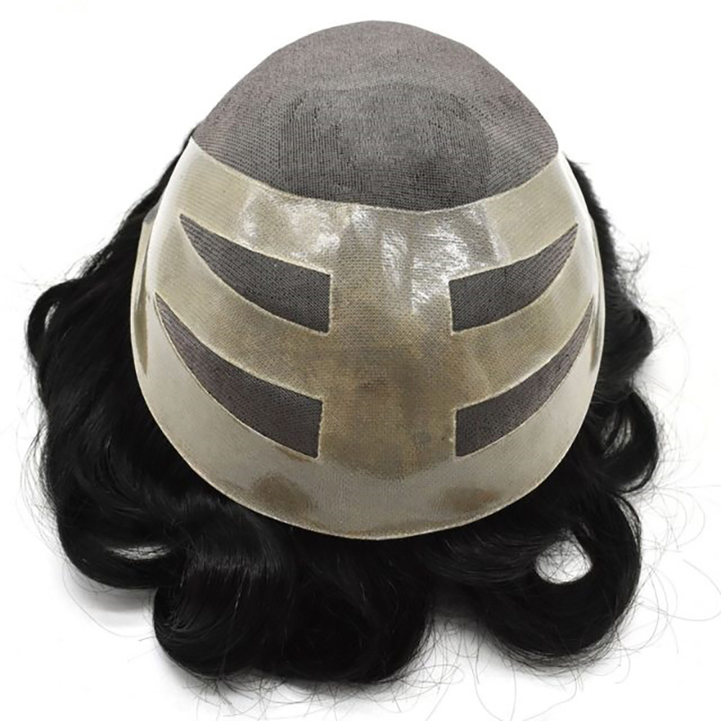 Mens Toupee Fine Mono Indian Off Black Hair Clear Pu Durable Hair System Replacement Hairpieces Comfortable Monofilament Wig-Guloor