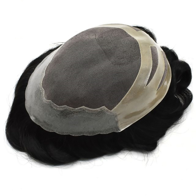 Mens Toupee Fine Mono Indian Off Black Hair Clear Pu Durable Hair System Replacement Hairpieces Comfortable Monofilament Wig-Guloor