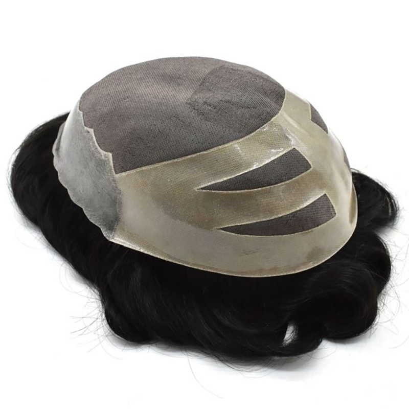 Mens Toupee Fine Mono Indian Off Black Hair Clear Pu Durable Hair System Replacement Hairpieces Comfortable Monofilament Wig-Guloor