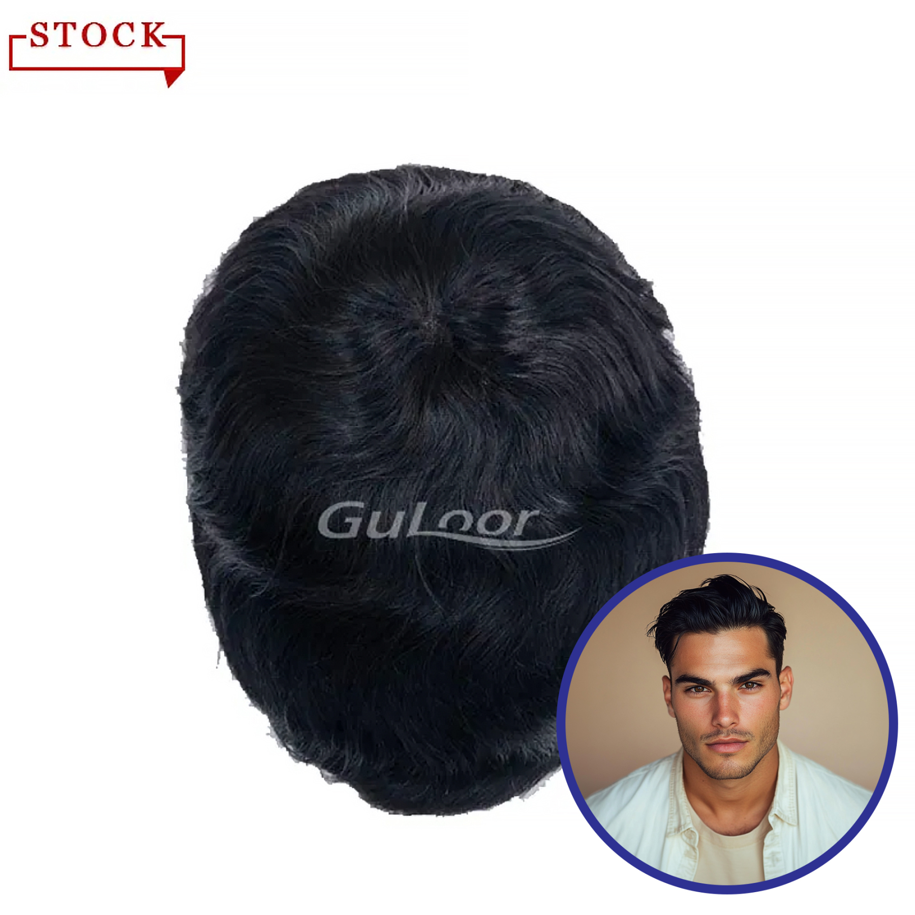 Men’s Toupee Color #1 | Q6 French Lace Front and PU Sides | Guloor Hair