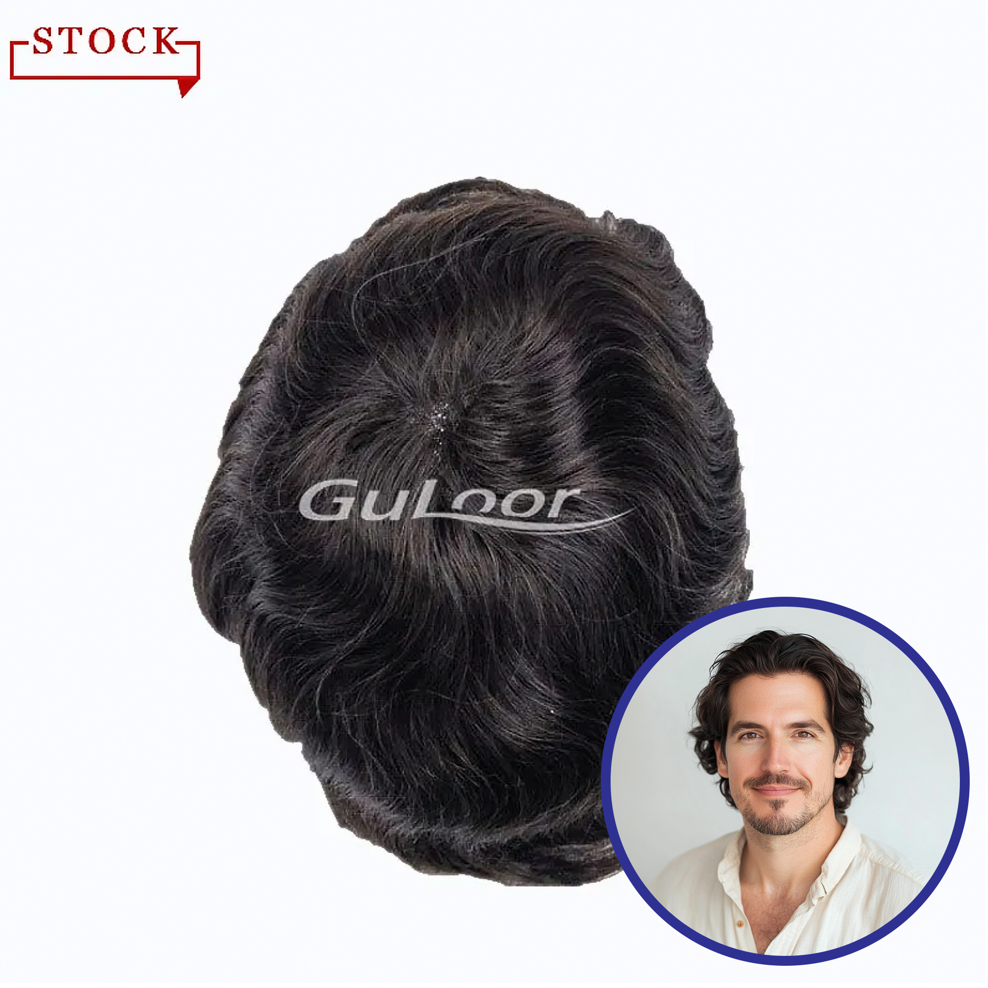Men’s Toupee Color #2 | Q6 French Lace Front and PU Sides | Guloor Hair