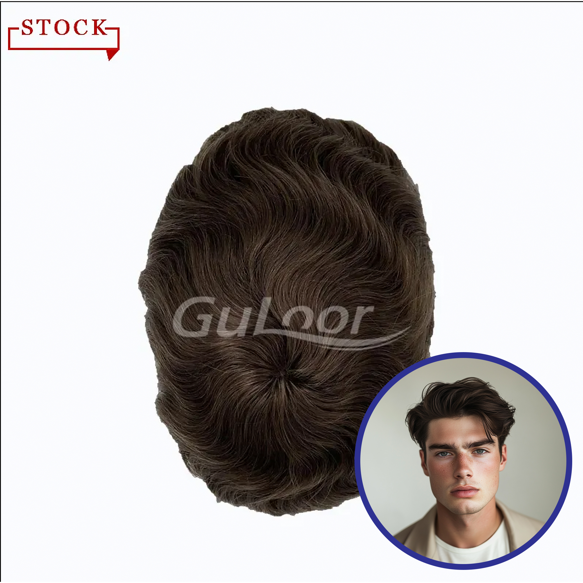 Men’s Toupee Color #5 | Q6 French Lace Front and PU Sides | Guloor Hair